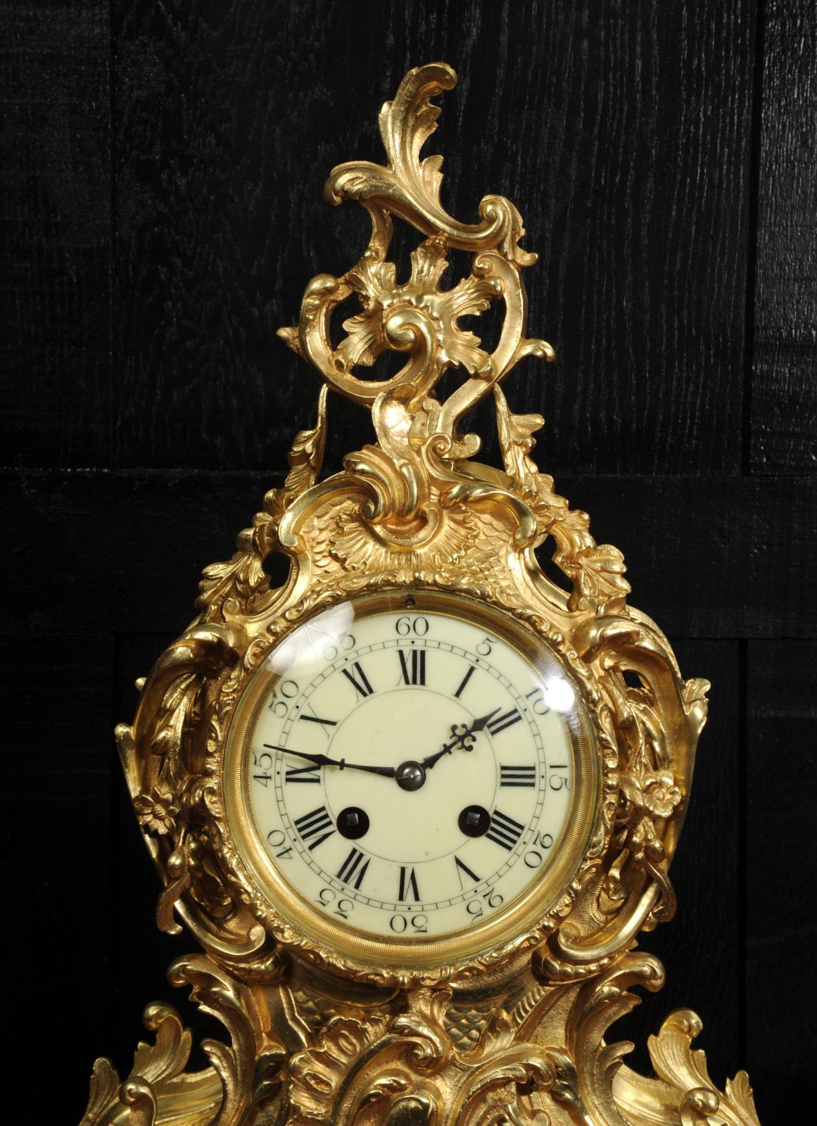 Antique French Gilt Bronze Rococo Clock For Sale 7