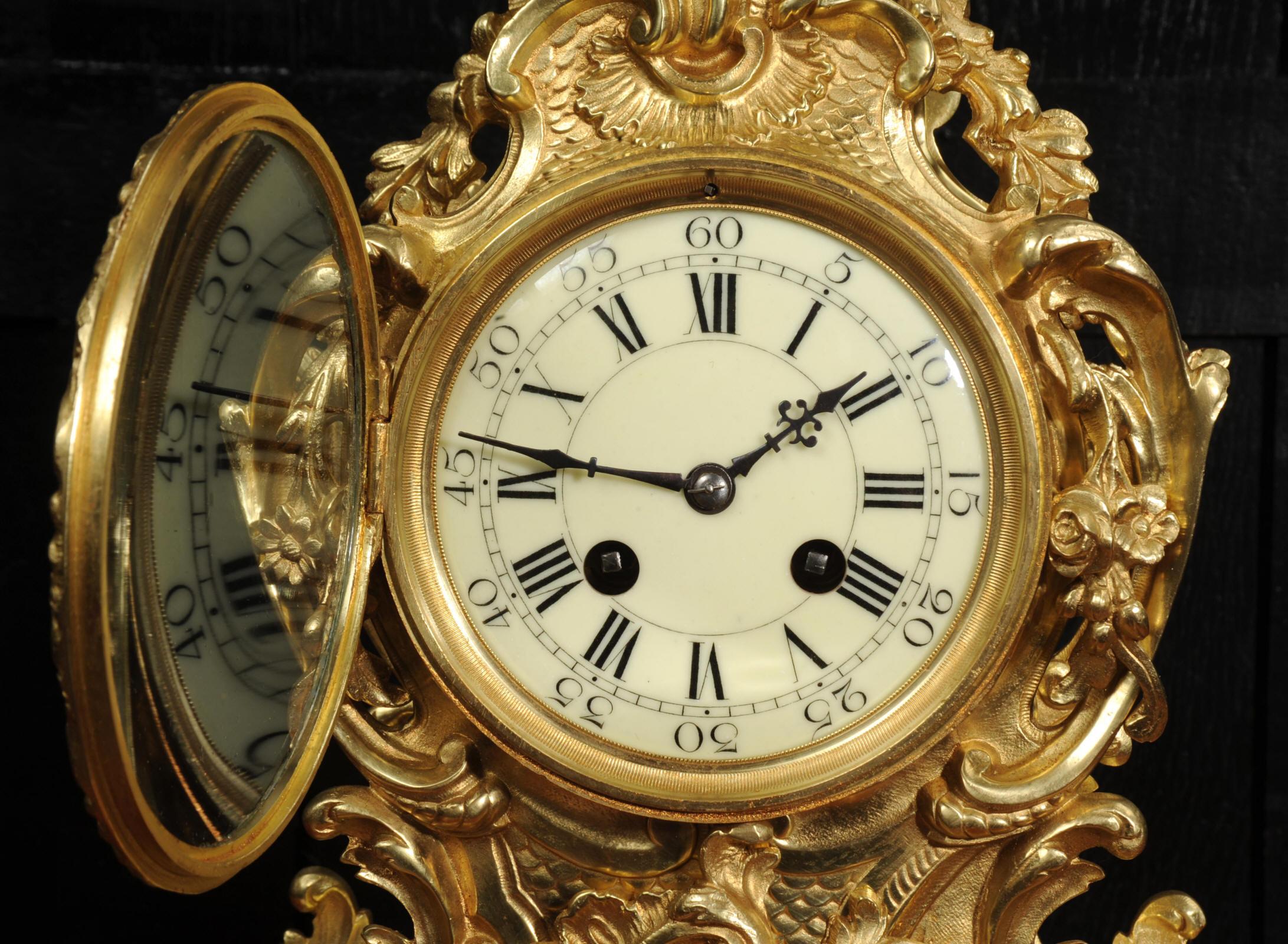 Antique French Gilt Bronze Rococo Clock For Sale 8