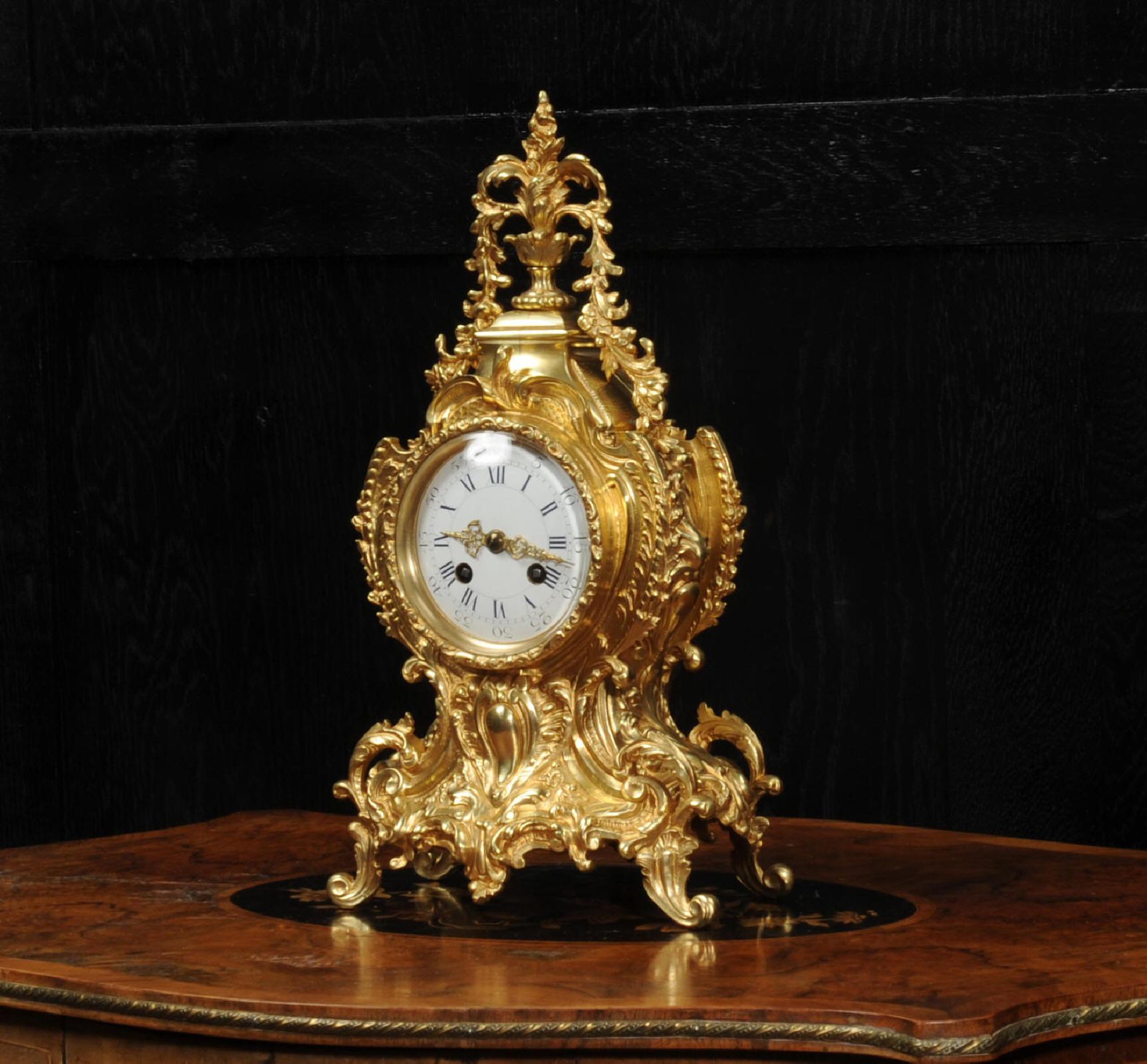Antique French Gilt Bronze Rococo Clock In Good Condition In Belper, Derbyshire
