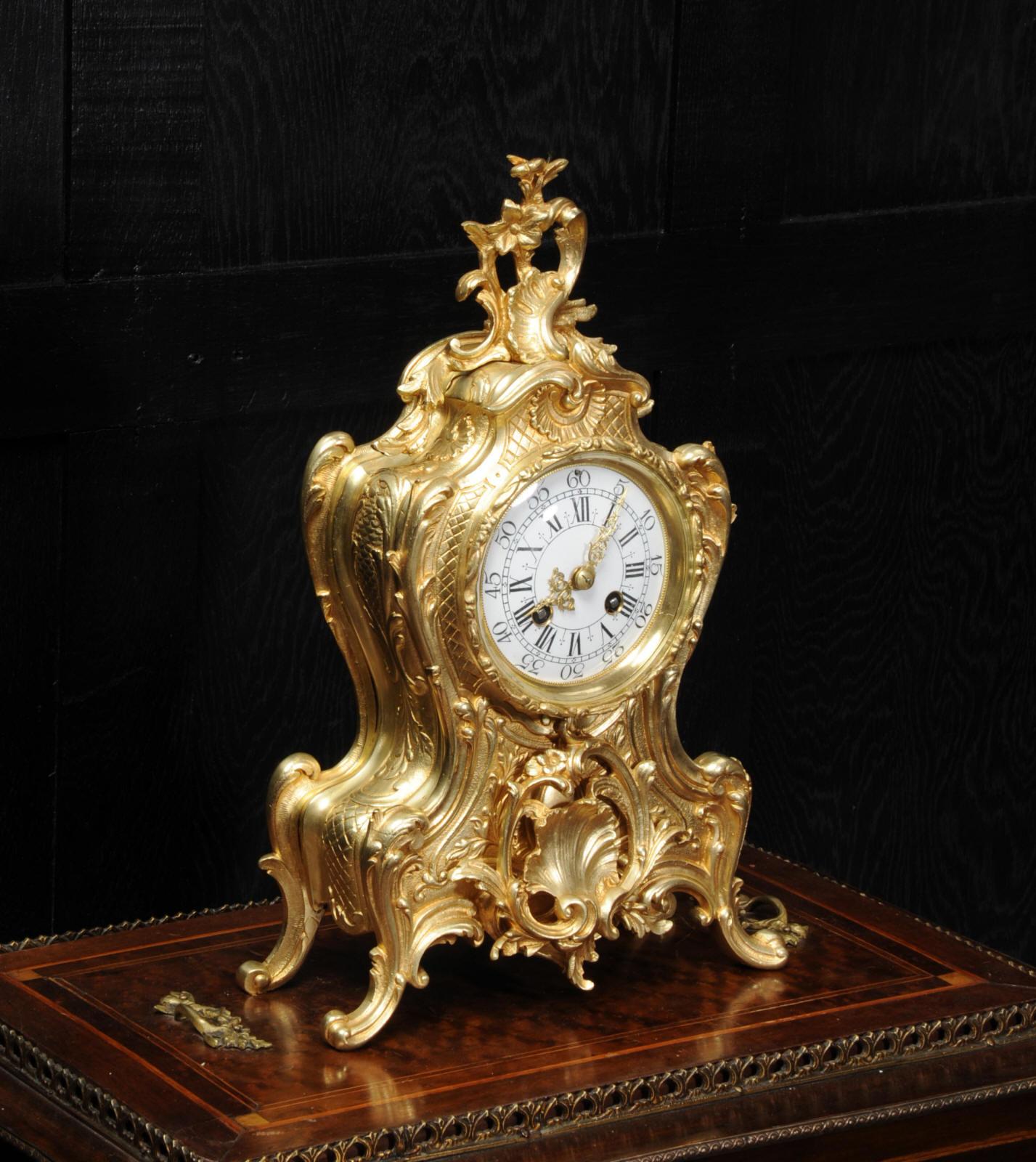 19th Century Antique French Gilt Bronze Rococo Clock