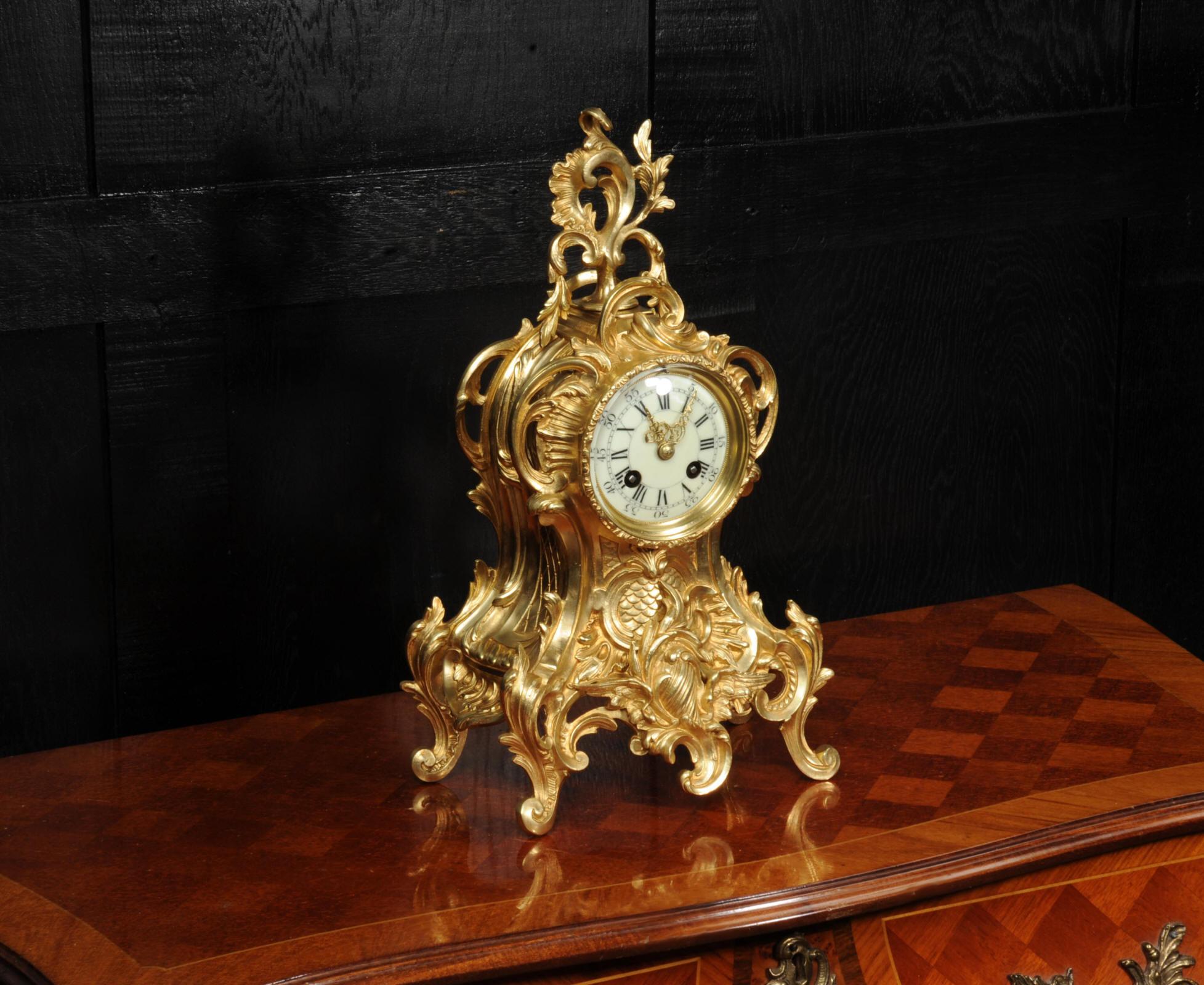 19th Century Antique French Gilt Bronze Rococo Clock
