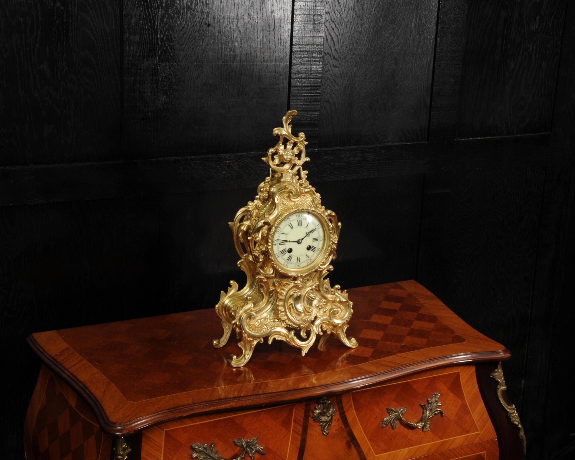 19th Century Antique French Gilt Bronze Rococo Clock For Sale