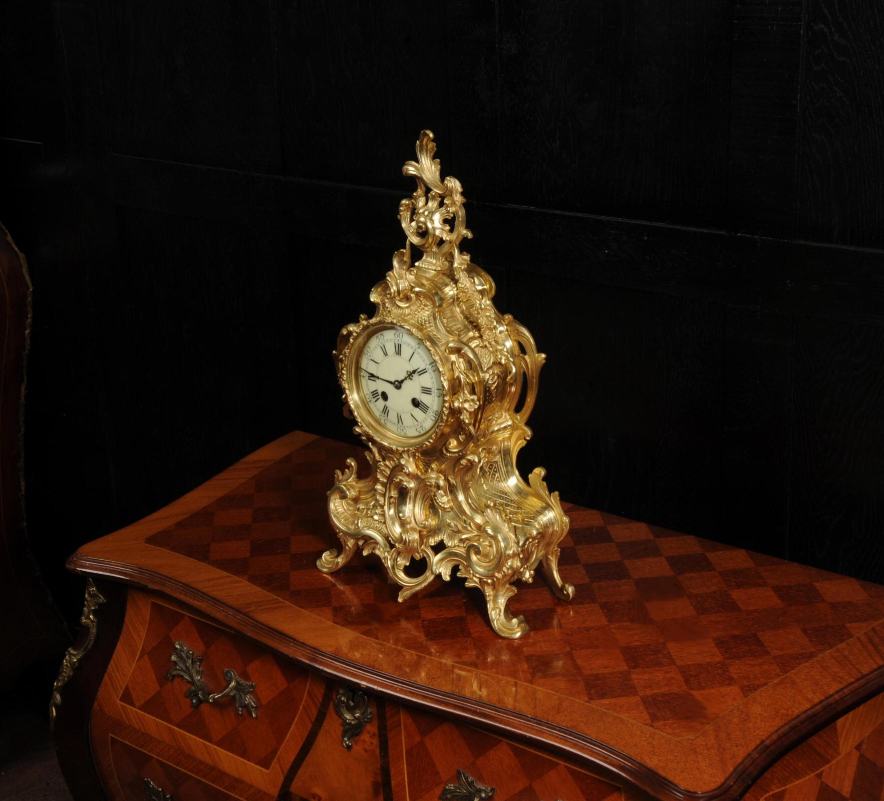 Antique French Gilt Bronze Rococo Clock For Sale 1