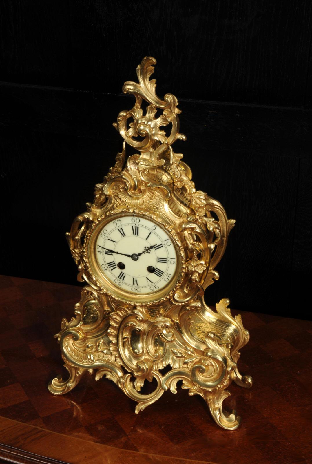 Antique French Gilt Bronze Rococo Clock For Sale 2
