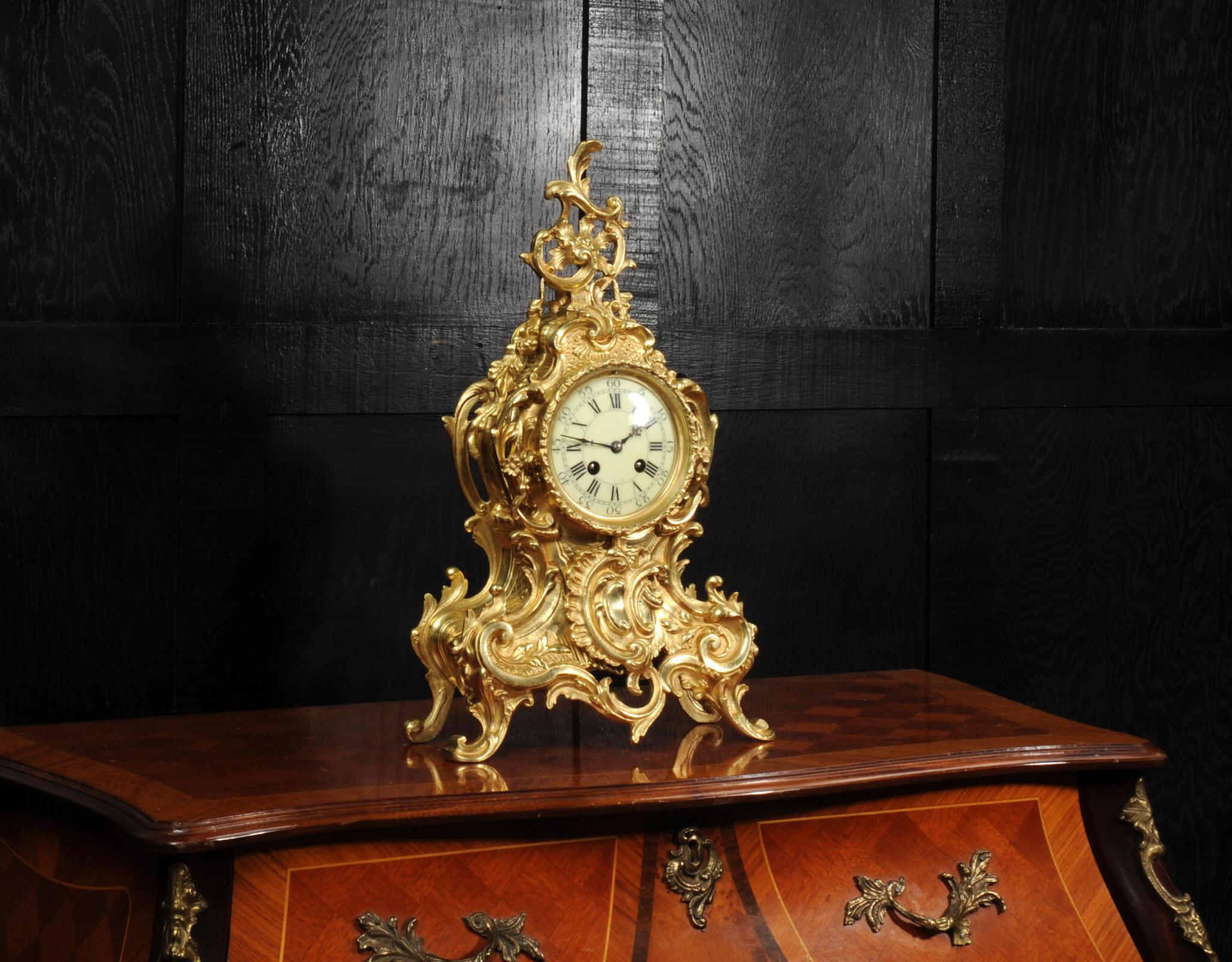 Antique French Gilt Bronze Rococo Clock For Sale 3