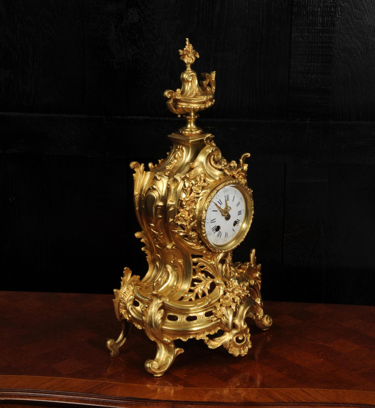 Antiguo Reloj French Rococo de Bronce Dorado en venta 2