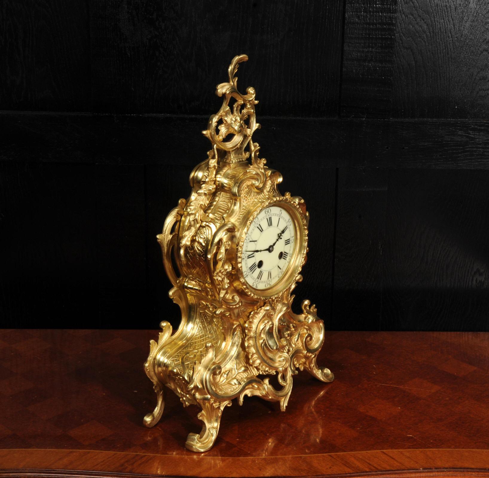 Antique French Gilt Bronze Rococo Clock For Sale 4
