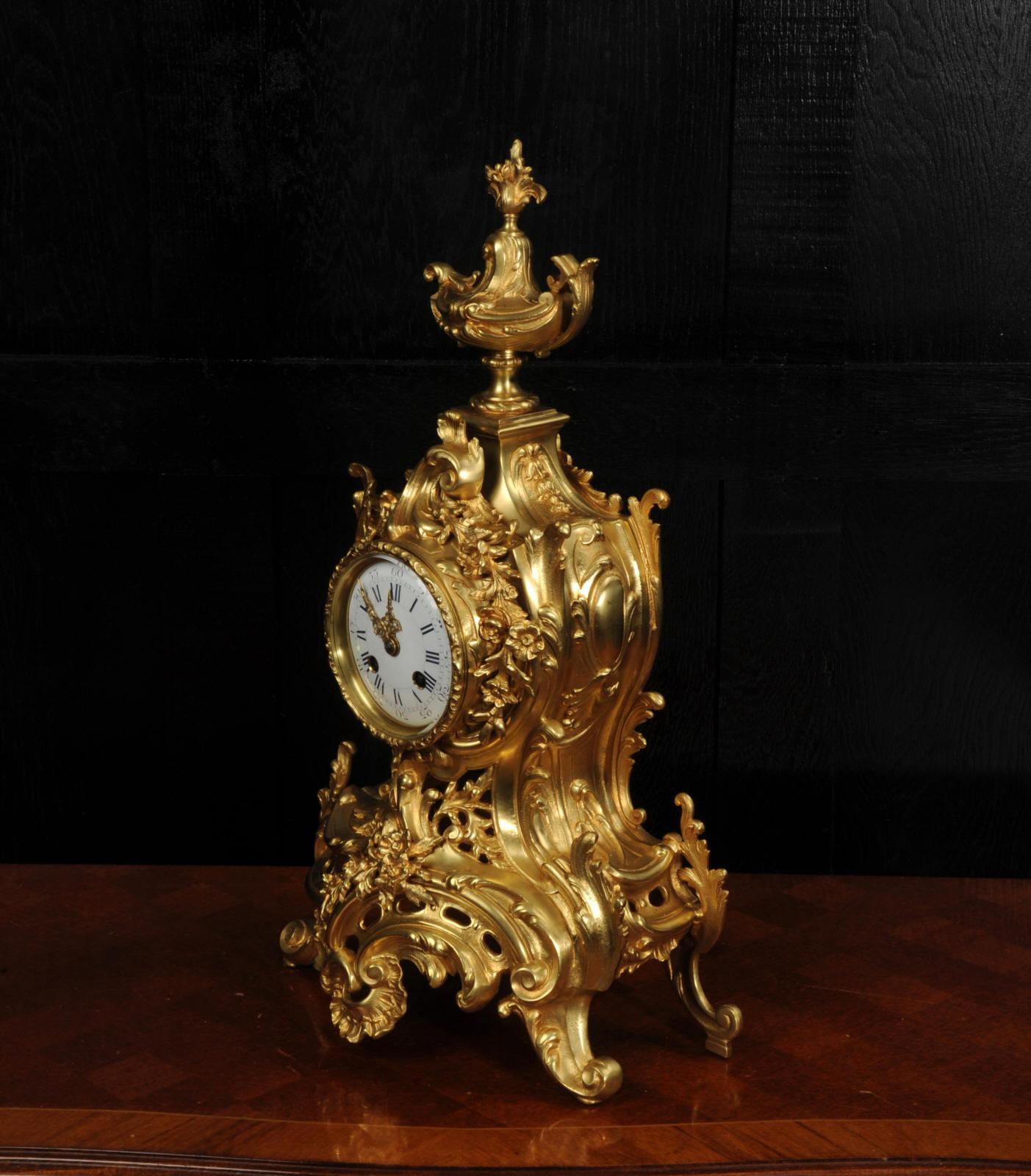 Antiguo Reloj French Rococo de Bronce Dorado en venta 3
