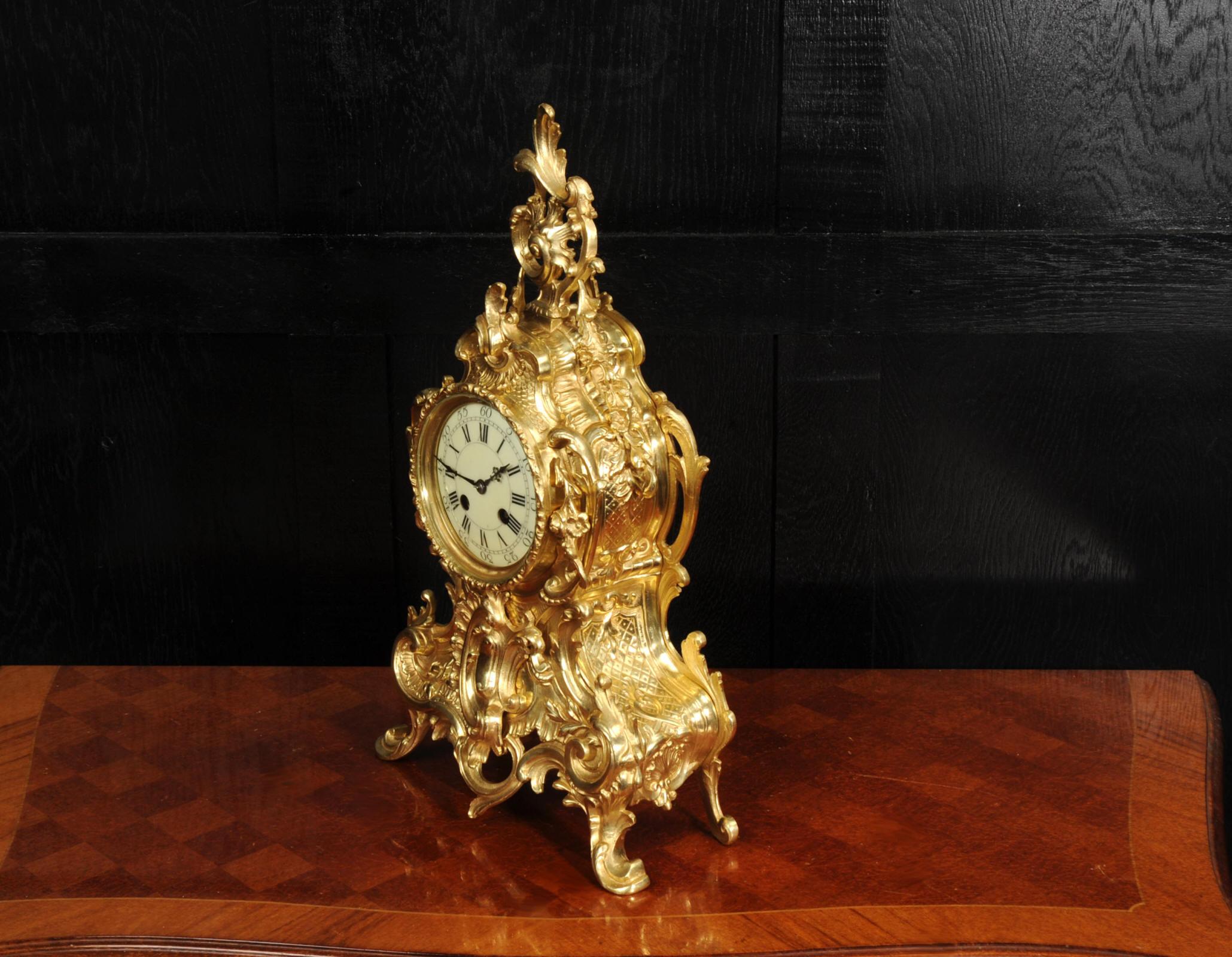 Antique French Gilt Bronze Rococo Clock For Sale 5