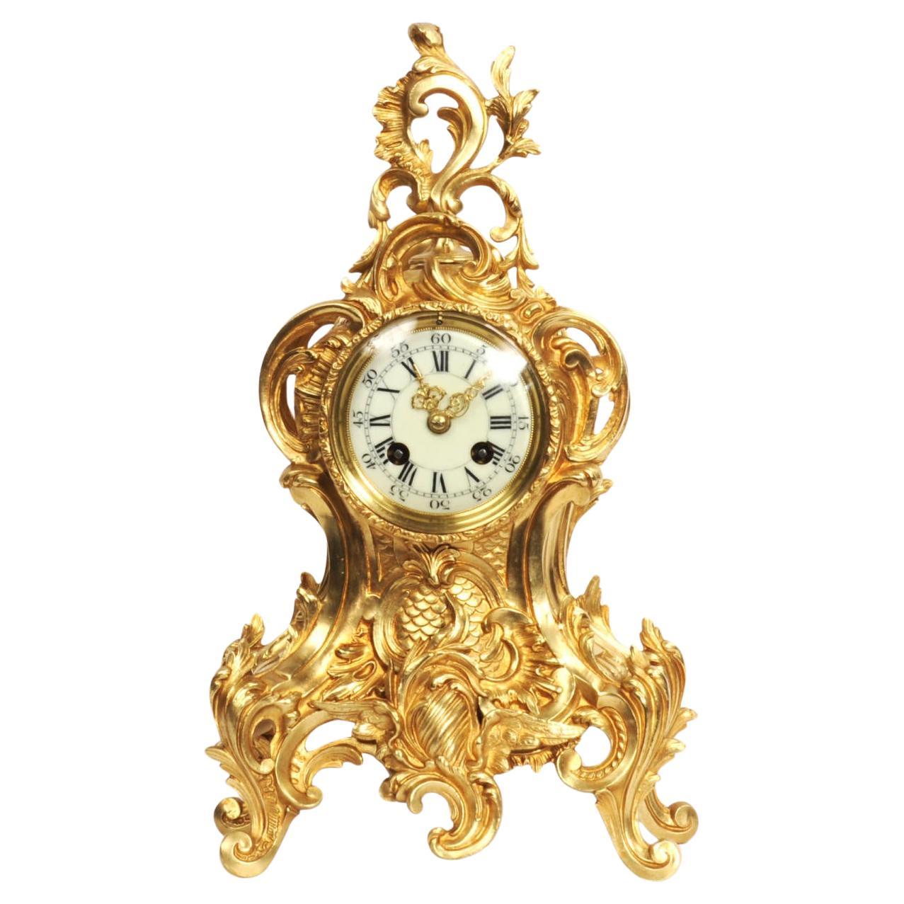 Antiguo Reloj French Rococo de Bronce Dorado