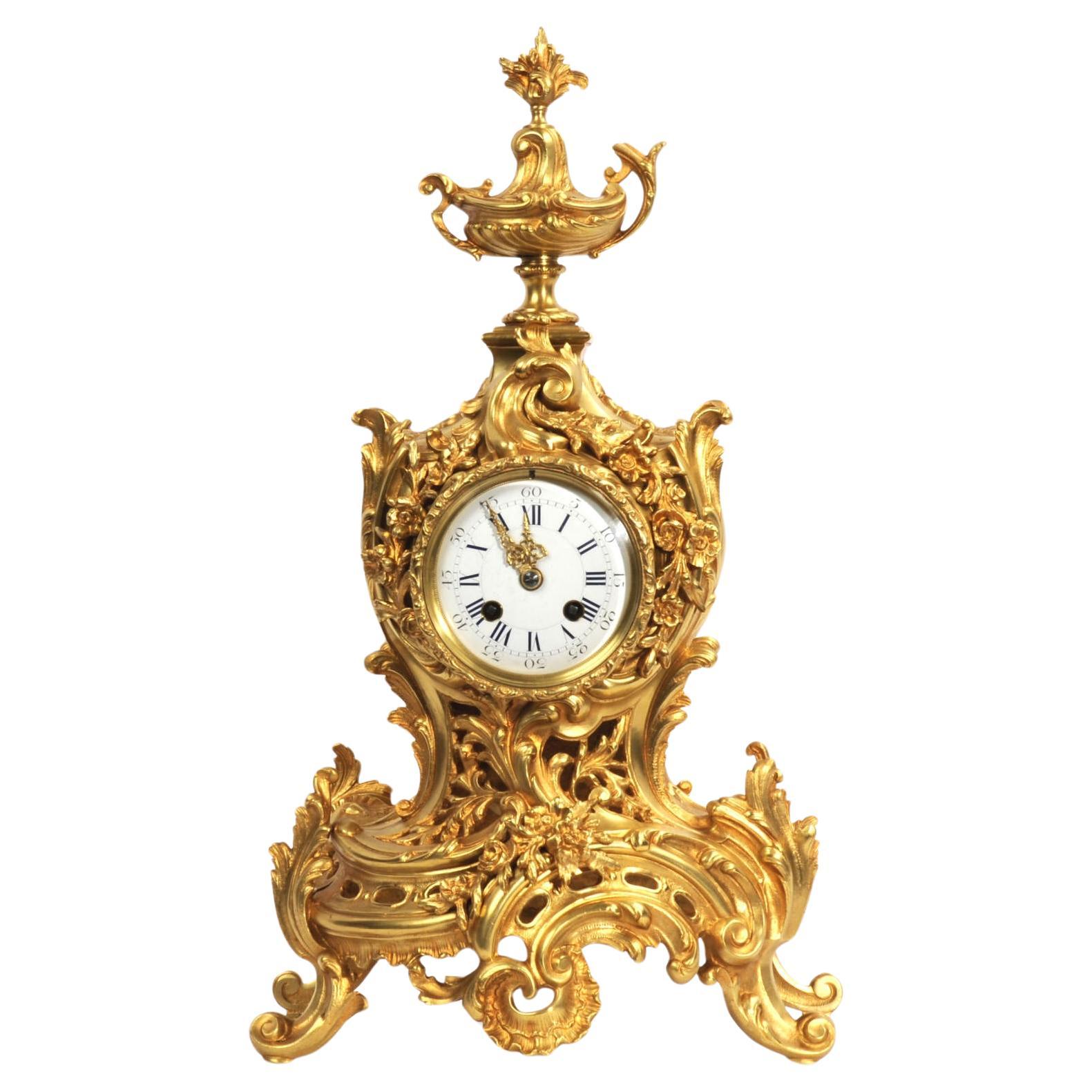Horloge rocococo française ancienne en bronze doré