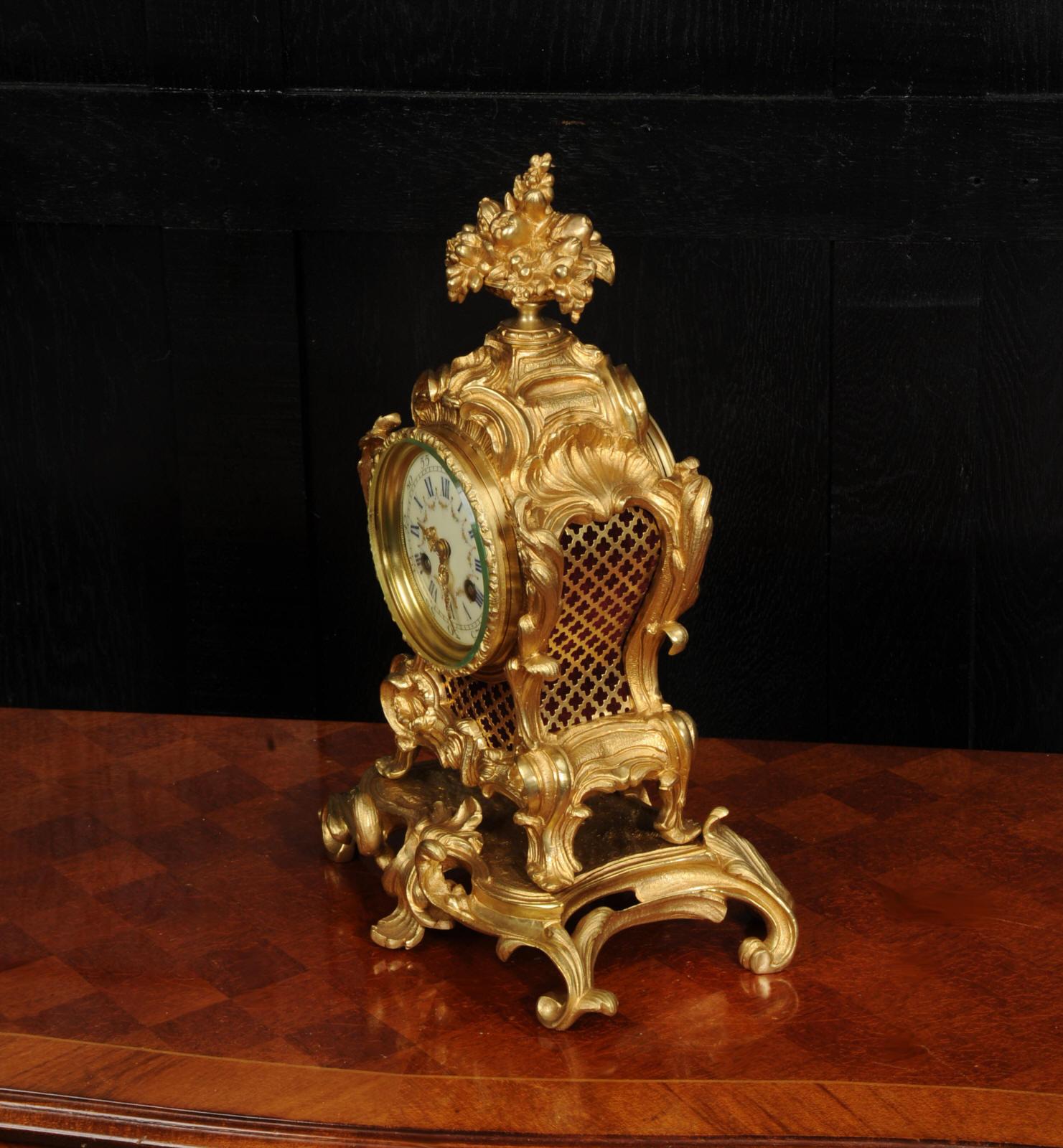 Antique French Gilt Bronze Rococo Clock - Fully Restored For Sale 7