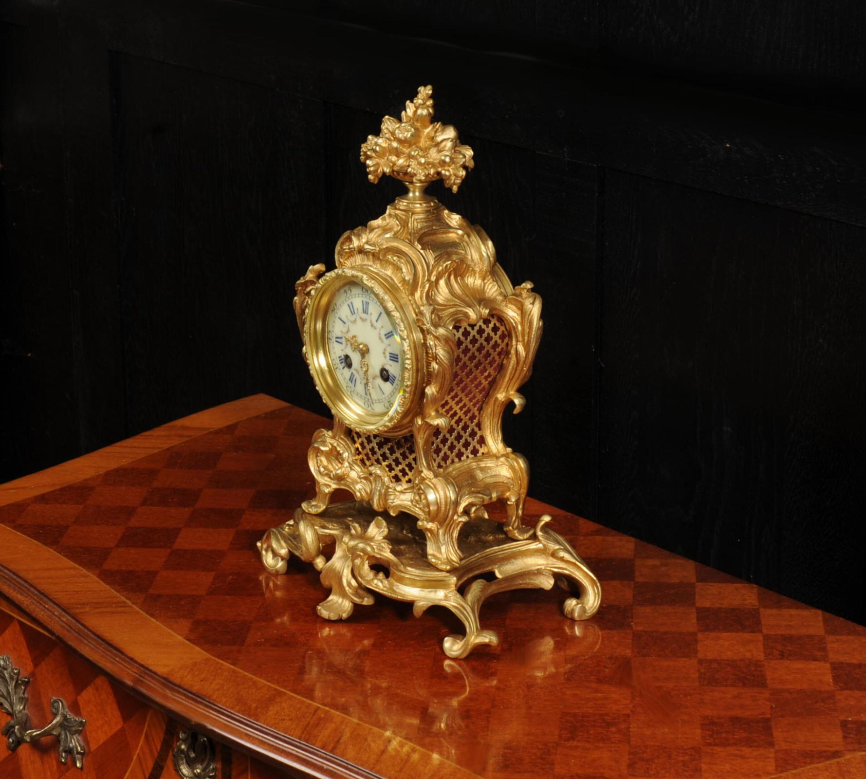 Antique French Gilt Bronze Rococo Clock - Fully Restored For Sale 8