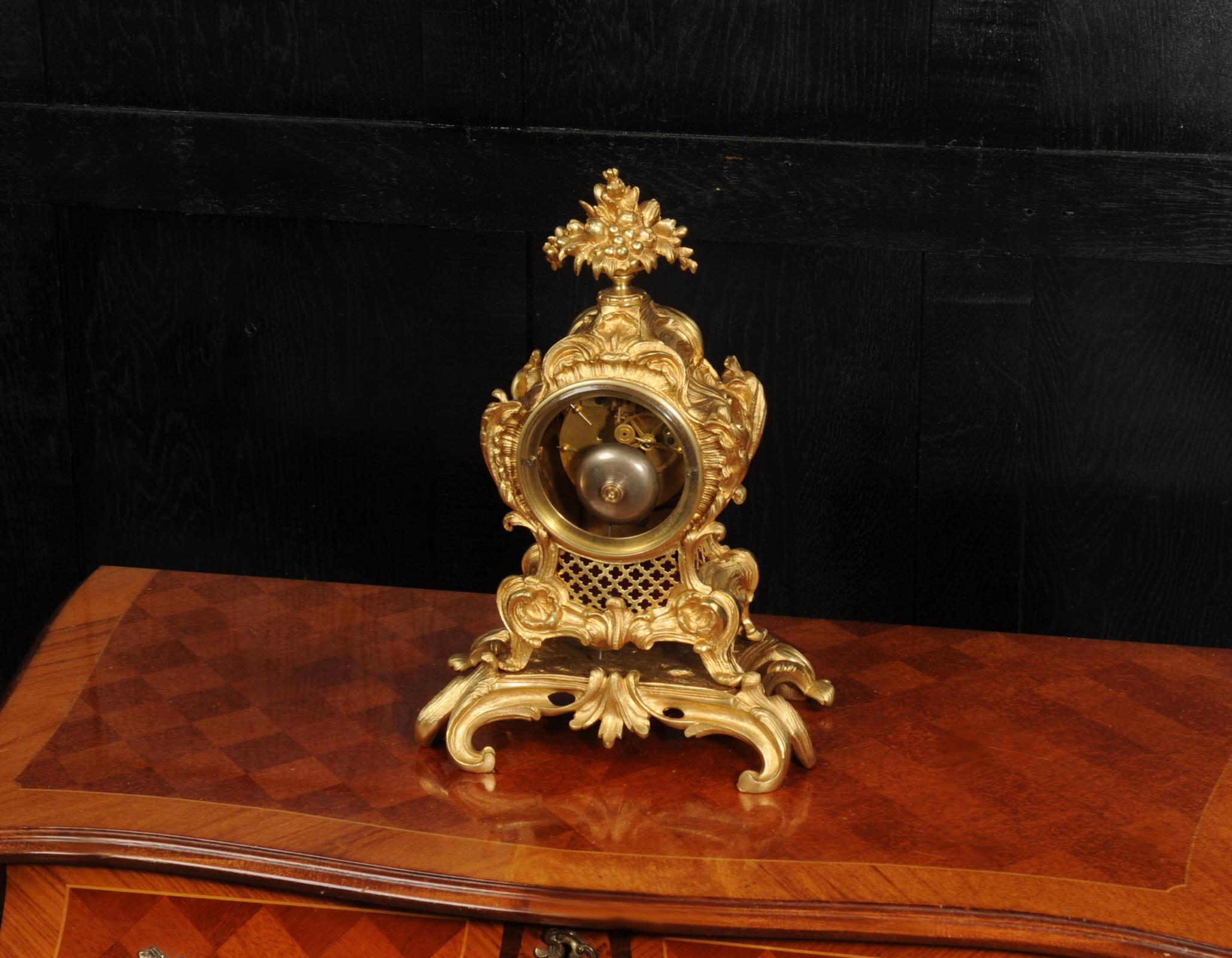 Antique French Gilt Bronze Rococo Clock - Fully Restored For Sale 9