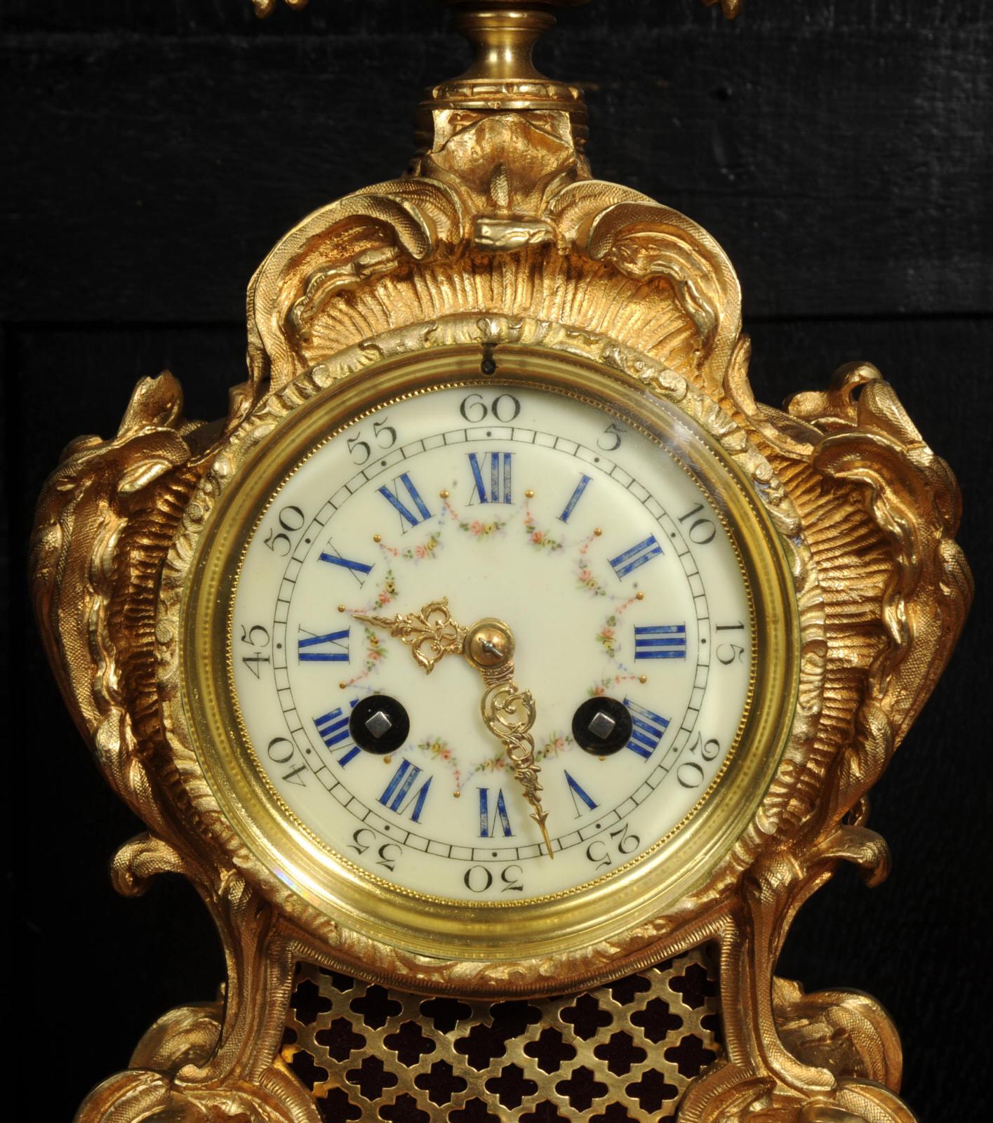 Antique French Gilt Bronze Rococo Clock - Fully Restored For Sale 10