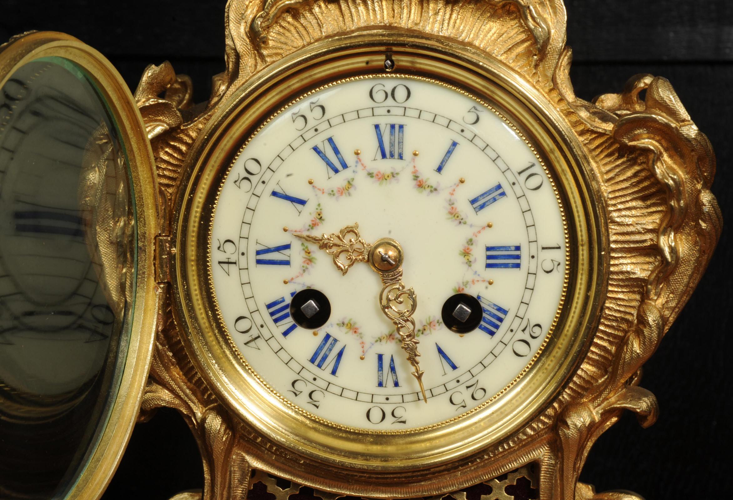 Antique French Gilt Bronze Rococo Clock - Fully Restored For Sale 11