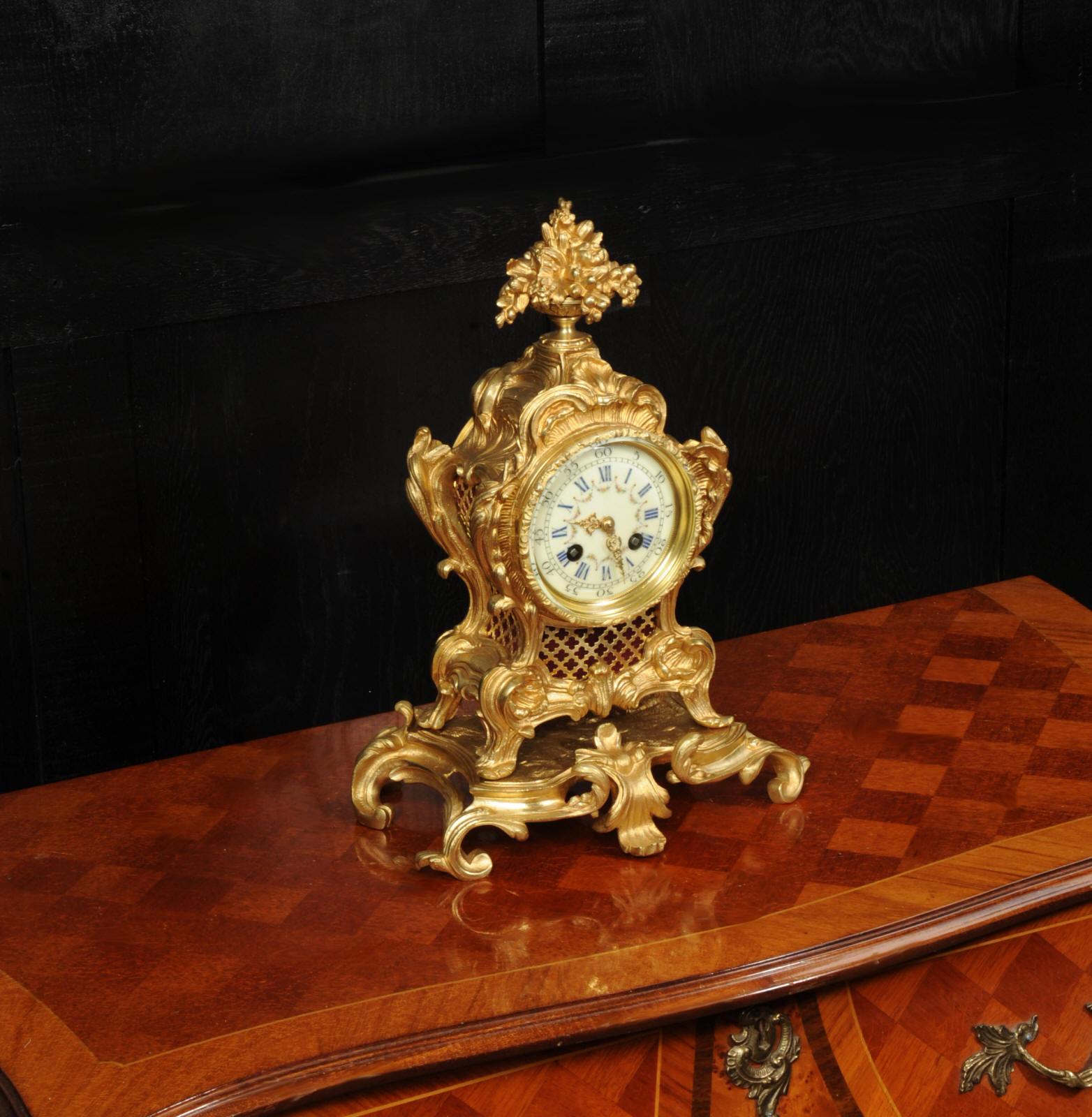 19th Century Antique French Gilt Bronze Rococo Clock - Fully Restored For Sale