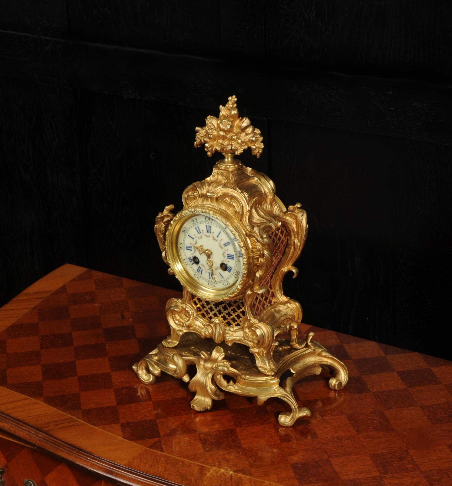 Antique French Gilt Bronze Rococo Clock - Fully Restored For Sale 1