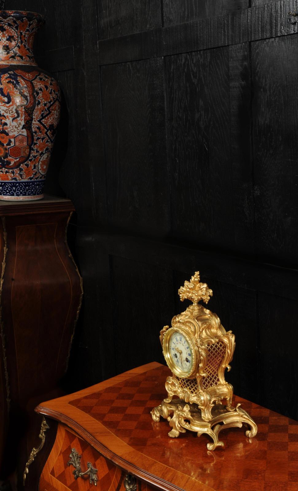 Antique French Gilt Bronze Rococo Clock - Fully Restored For Sale 2