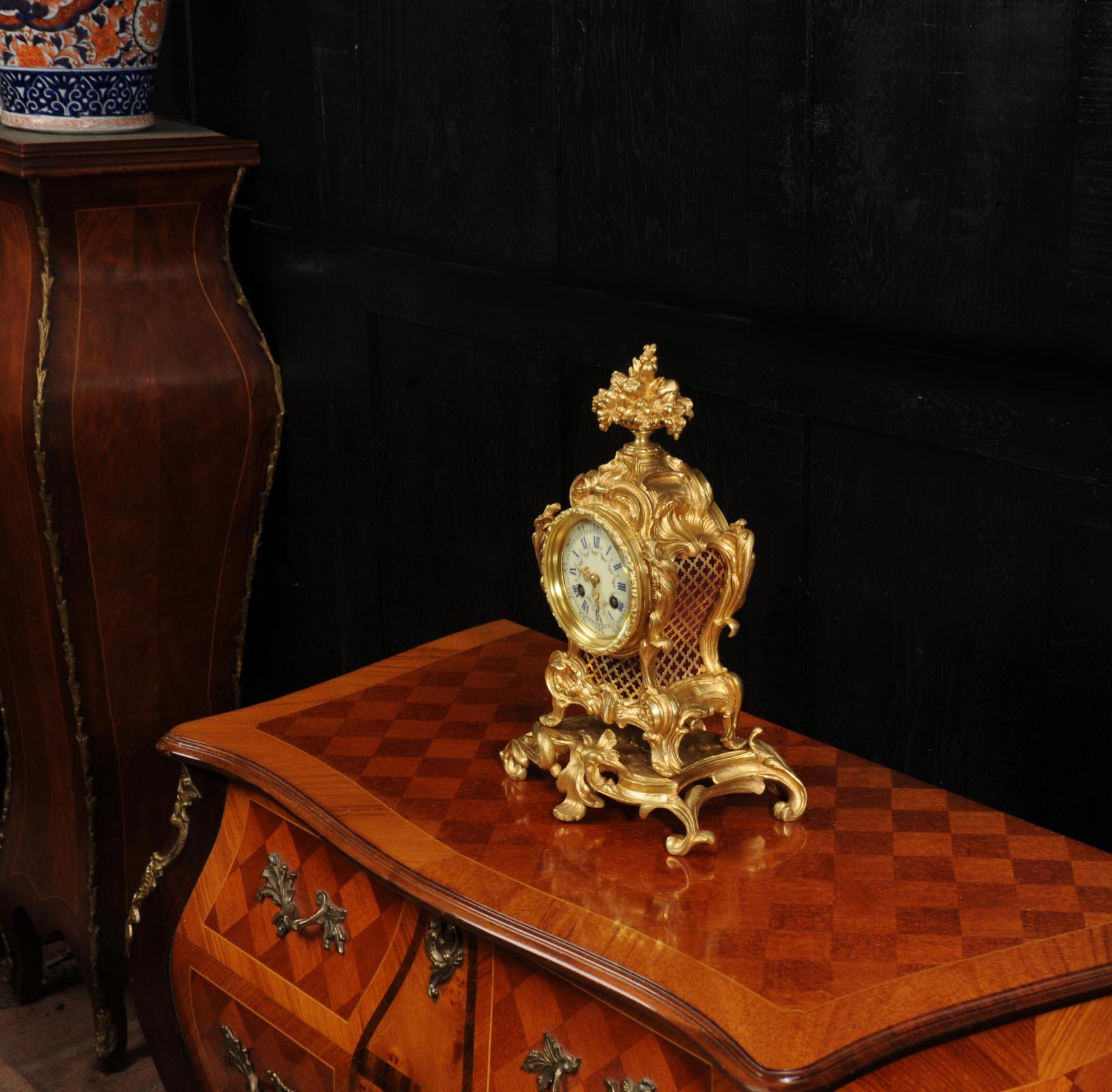 Antique French Gilt Bronze Rococo Clock - Fully Restored For Sale 3