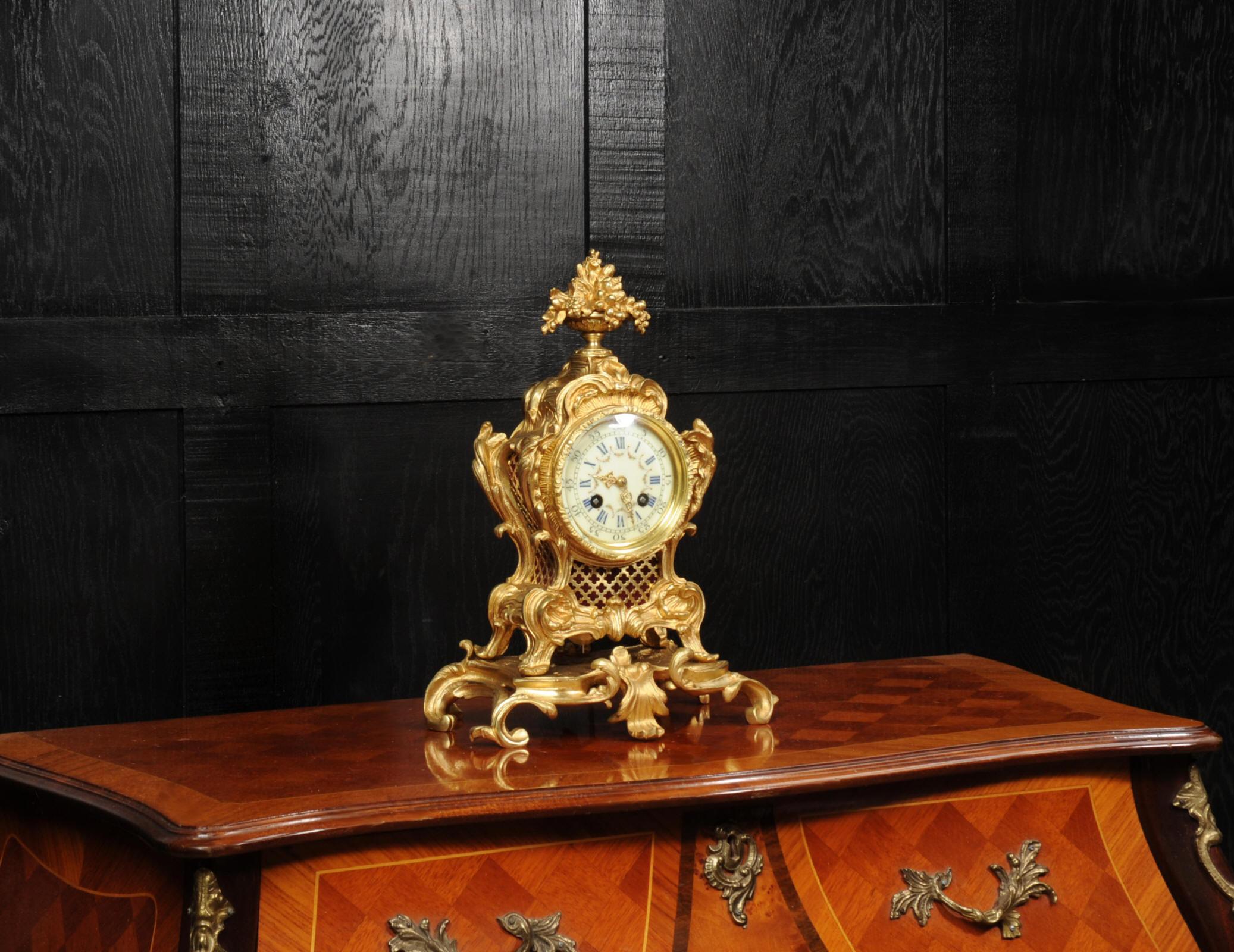 Antique French Gilt Bronze Rococo Clock - Fully Restored For Sale 4
