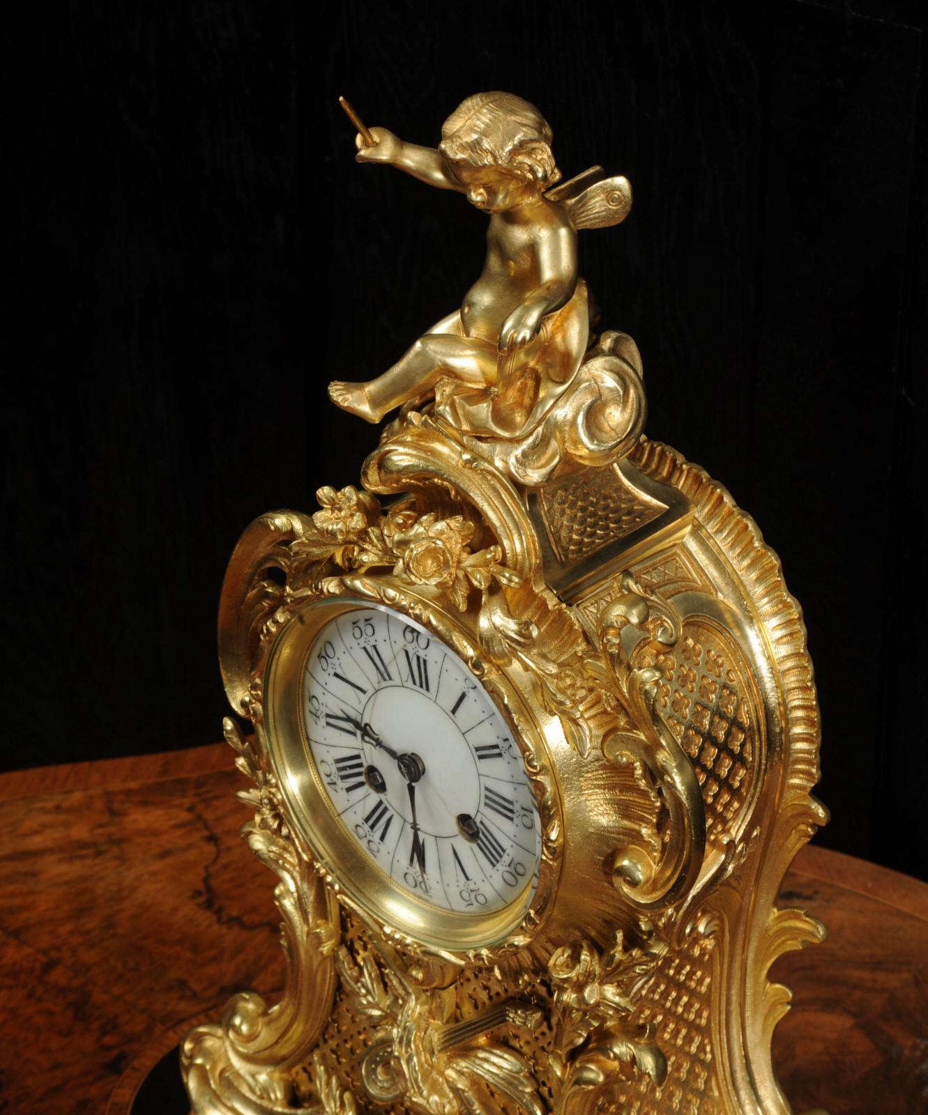 Antique French Gilt Bronze Rococo Clock, Music 9