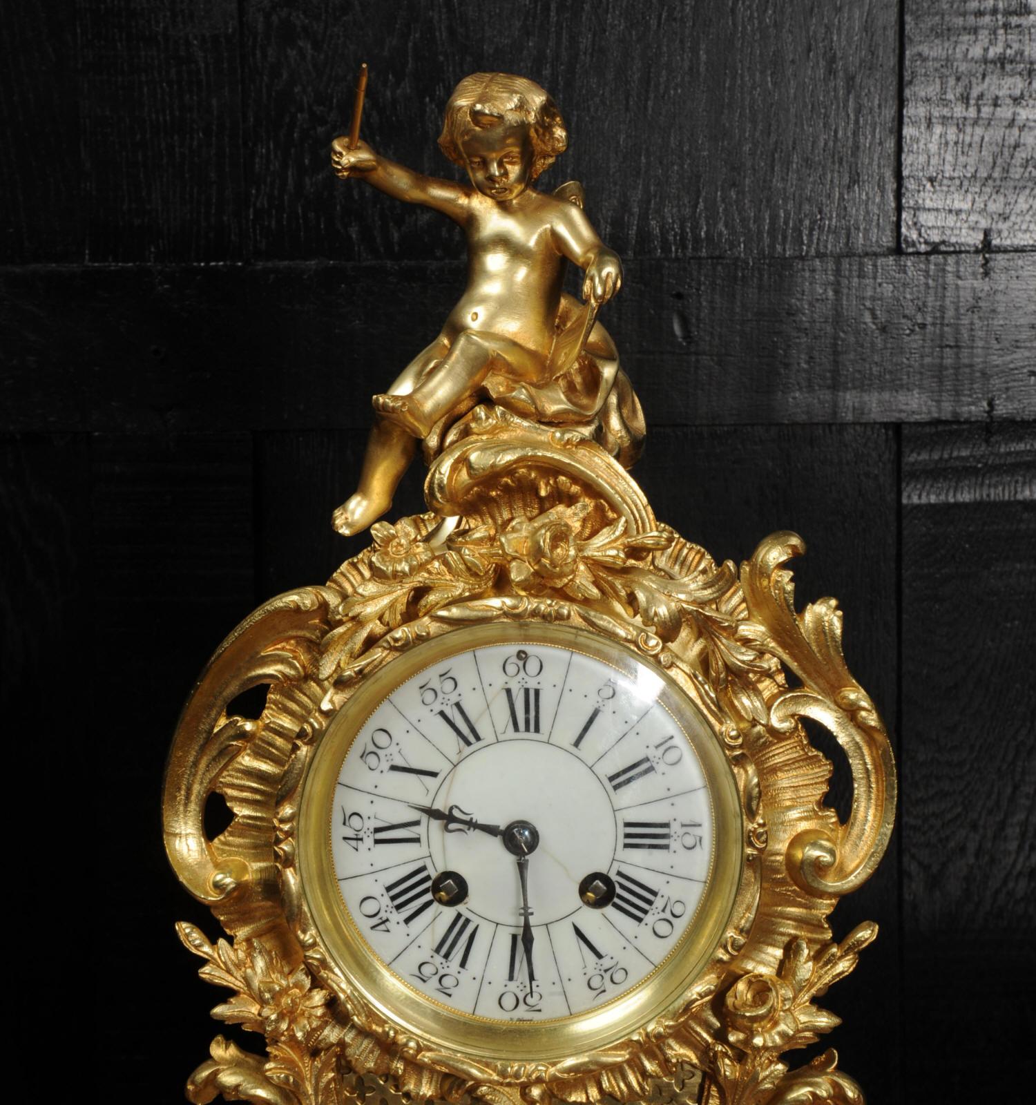 Antique French Gilt Bronze Rococo Clock, Music 11