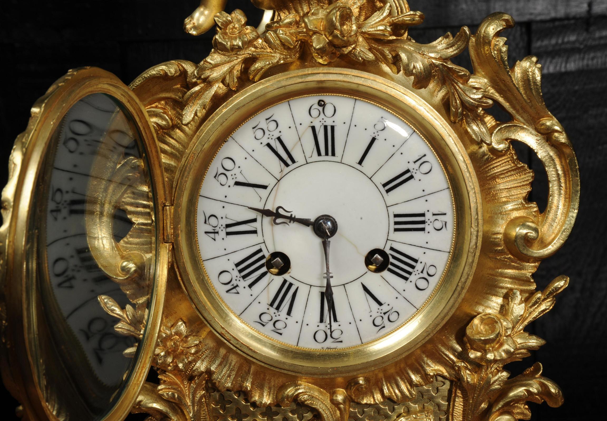 Antique French Gilt Bronze Rococo Clock, Music 12