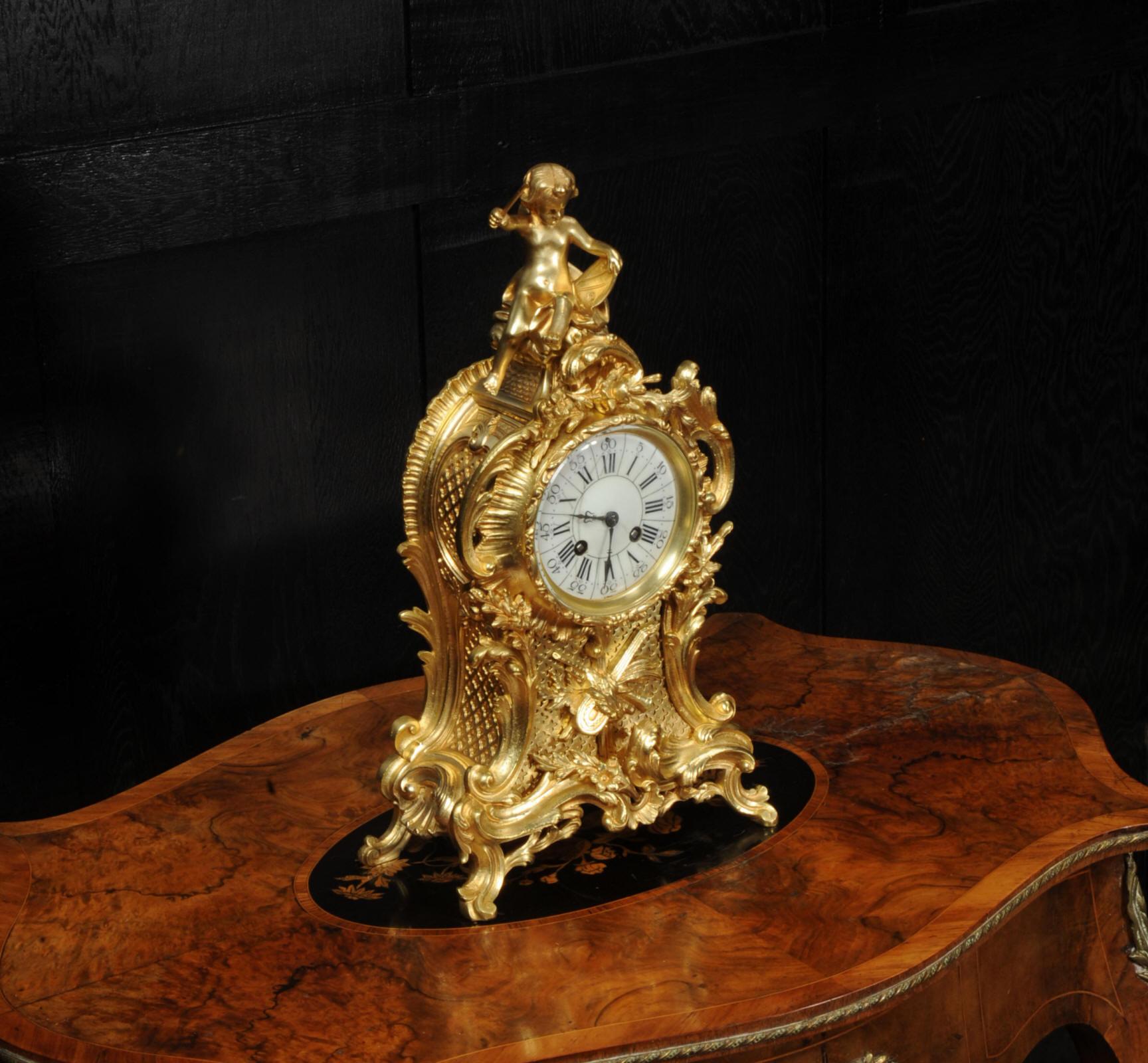 Antique French Gilt Bronze Rococo Clock, Music 2