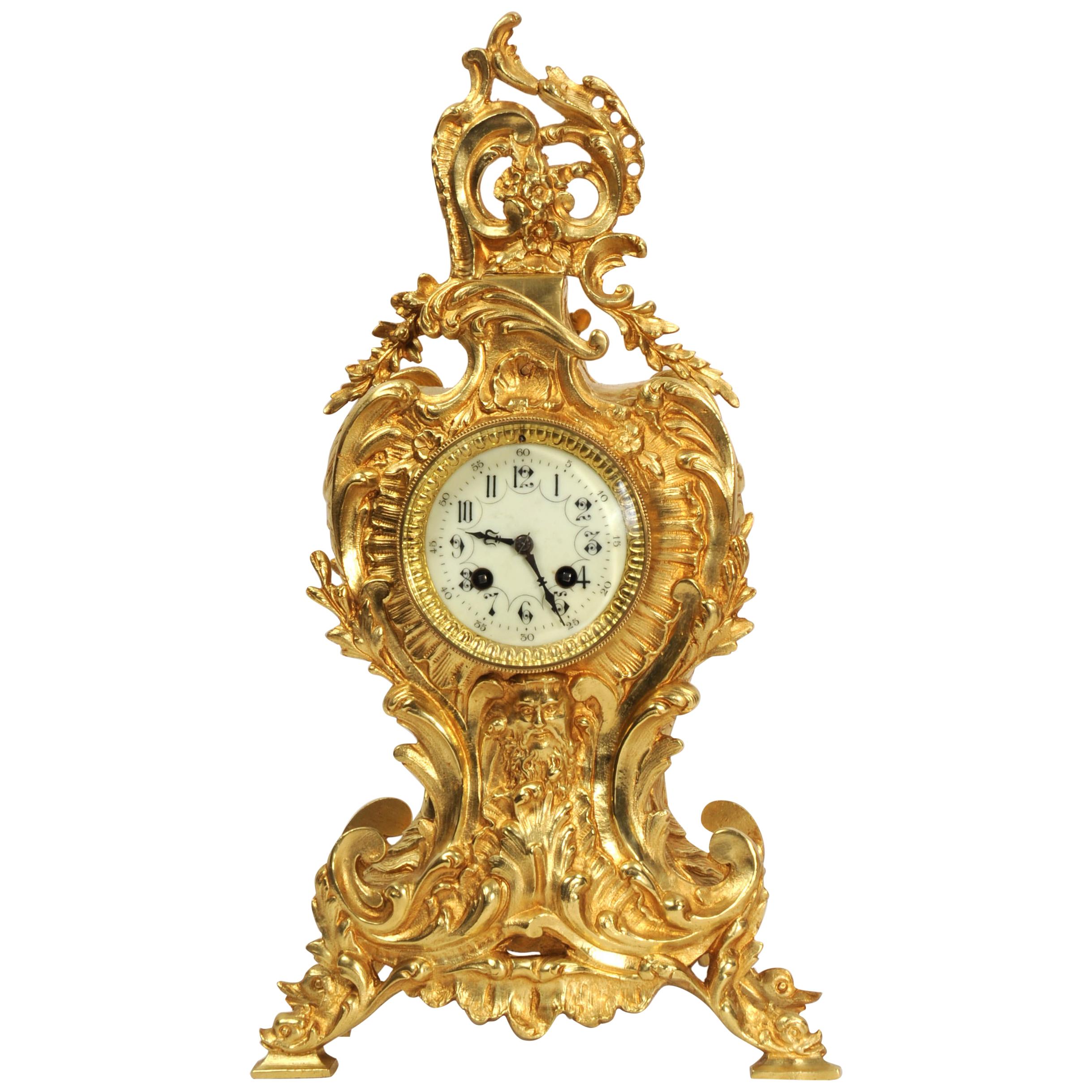 Antique French Gilt Bronze Rococo Clock, Neptune and the Sea