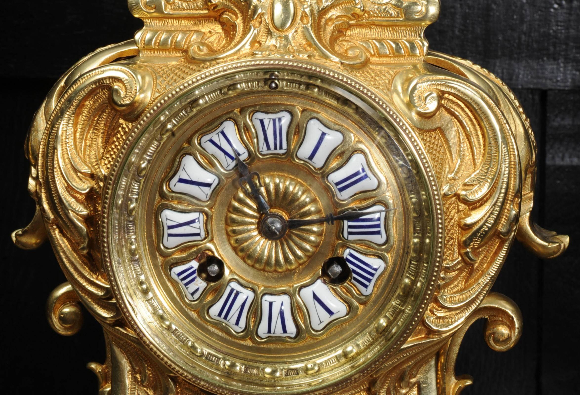 Antique French Gilt Bronze Rococo Clock Set 7