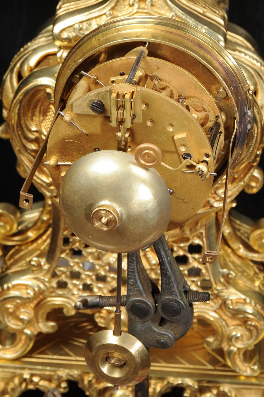 Antique French Gilt Bronze Rococo Clock Set 8