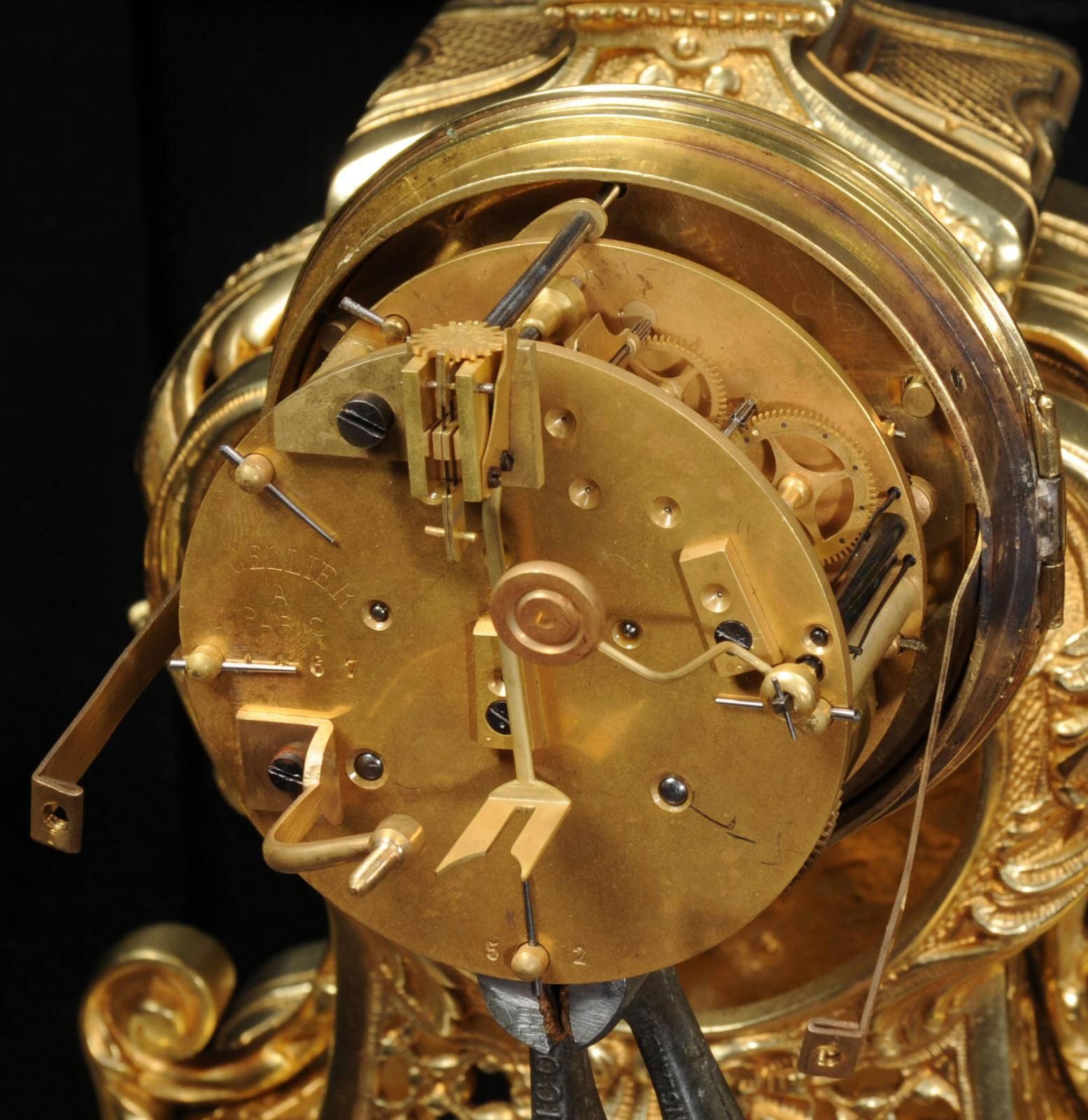 Antique French Gilt Bronze Rococo Clock Set 9
