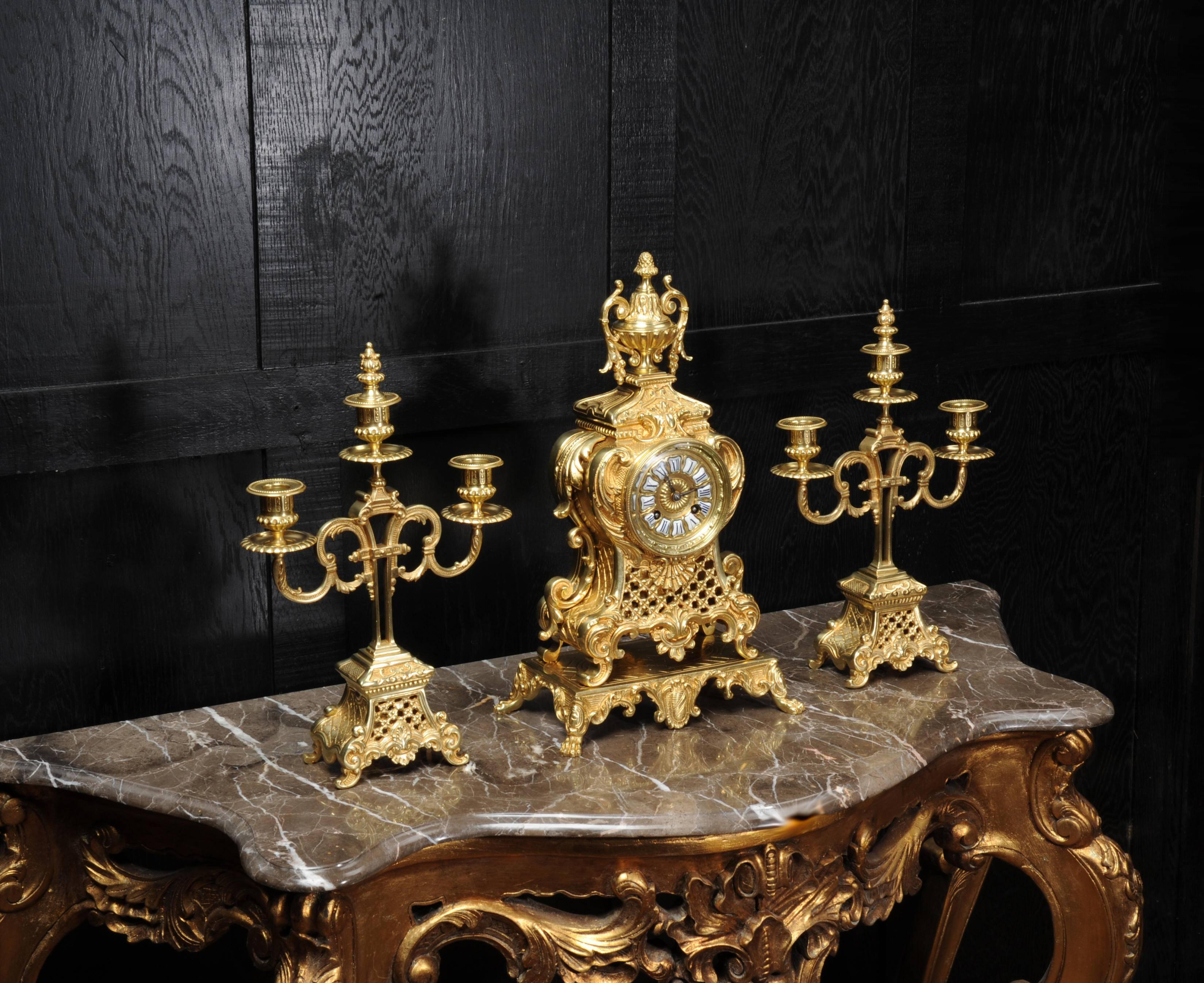 Antique French Gilt Bronze Rococo Clock Set 2
