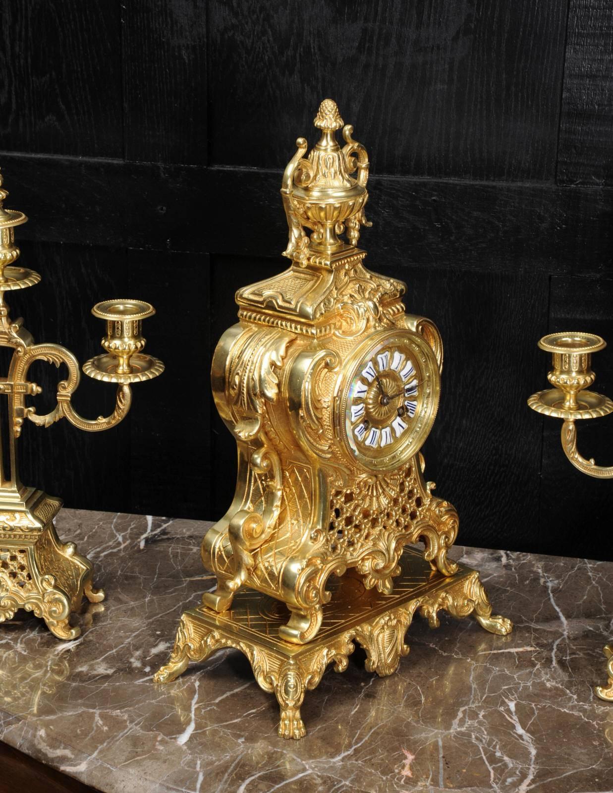 Antique French Gilt Bronze Rococo Clock Set 5