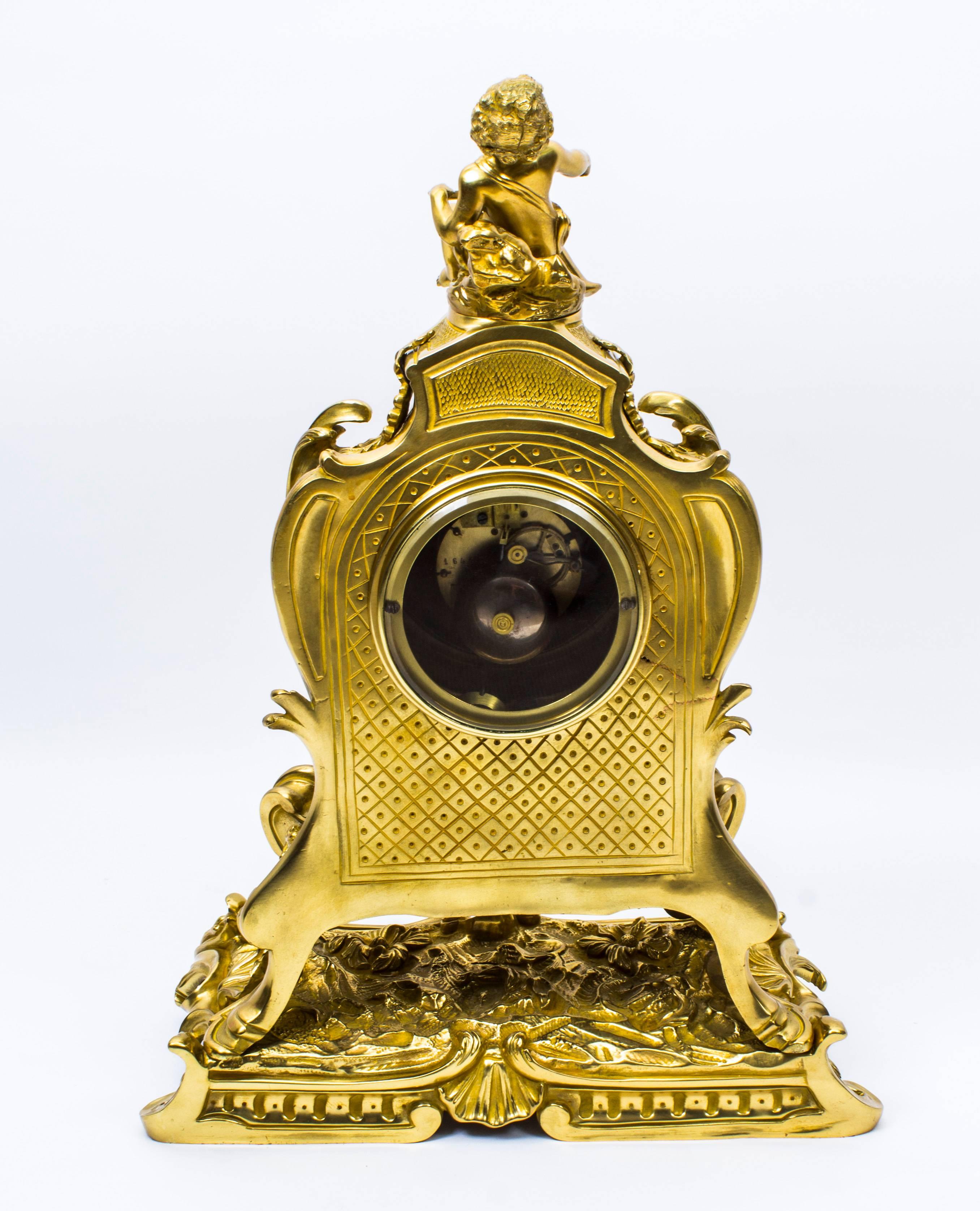Antique French Gilt Bronze Rococo Mantel Clock, Dated 1893 6