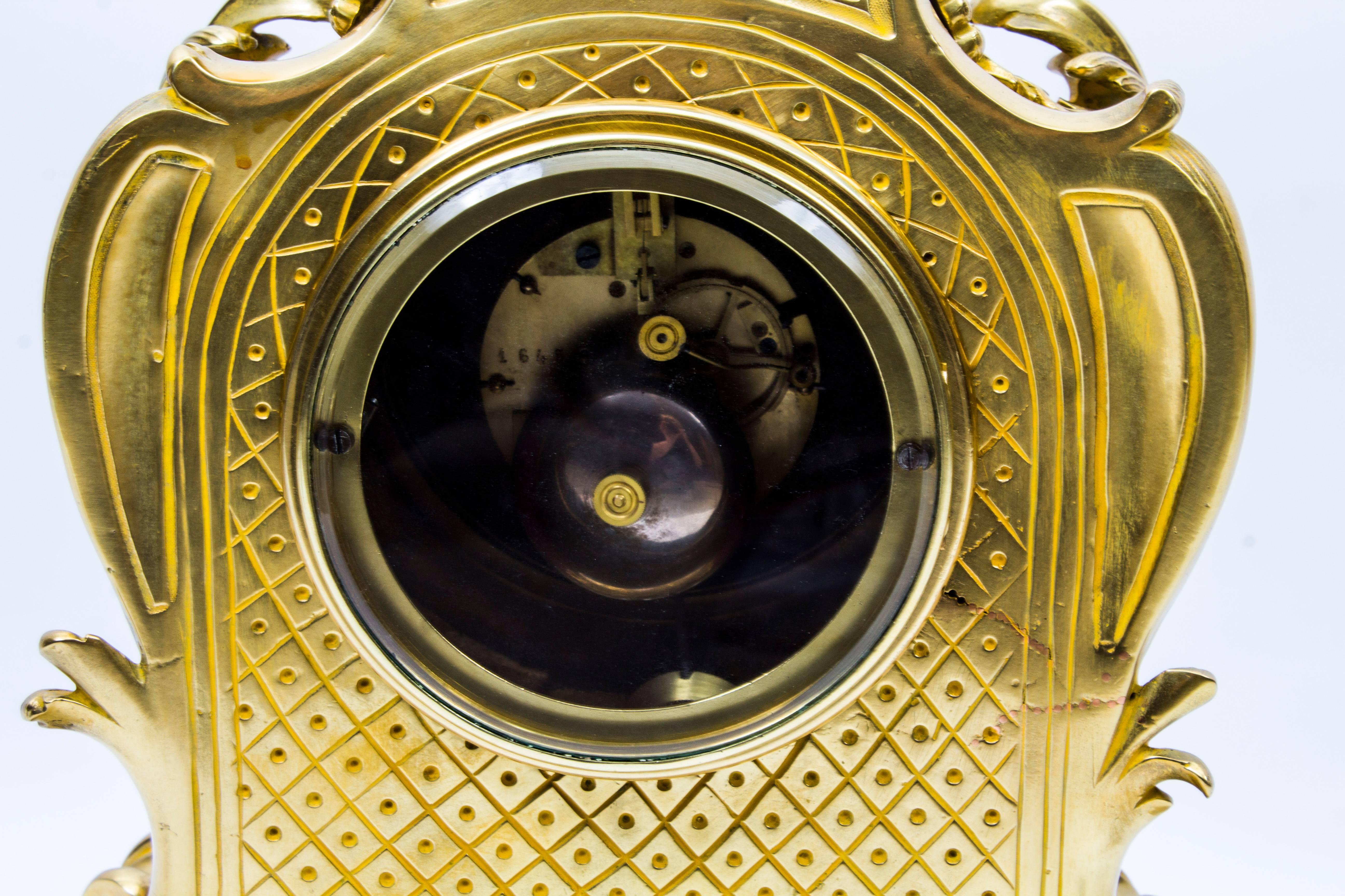 Antique French Gilt Bronze Rococo Mantel Clock, Dated 1893 7