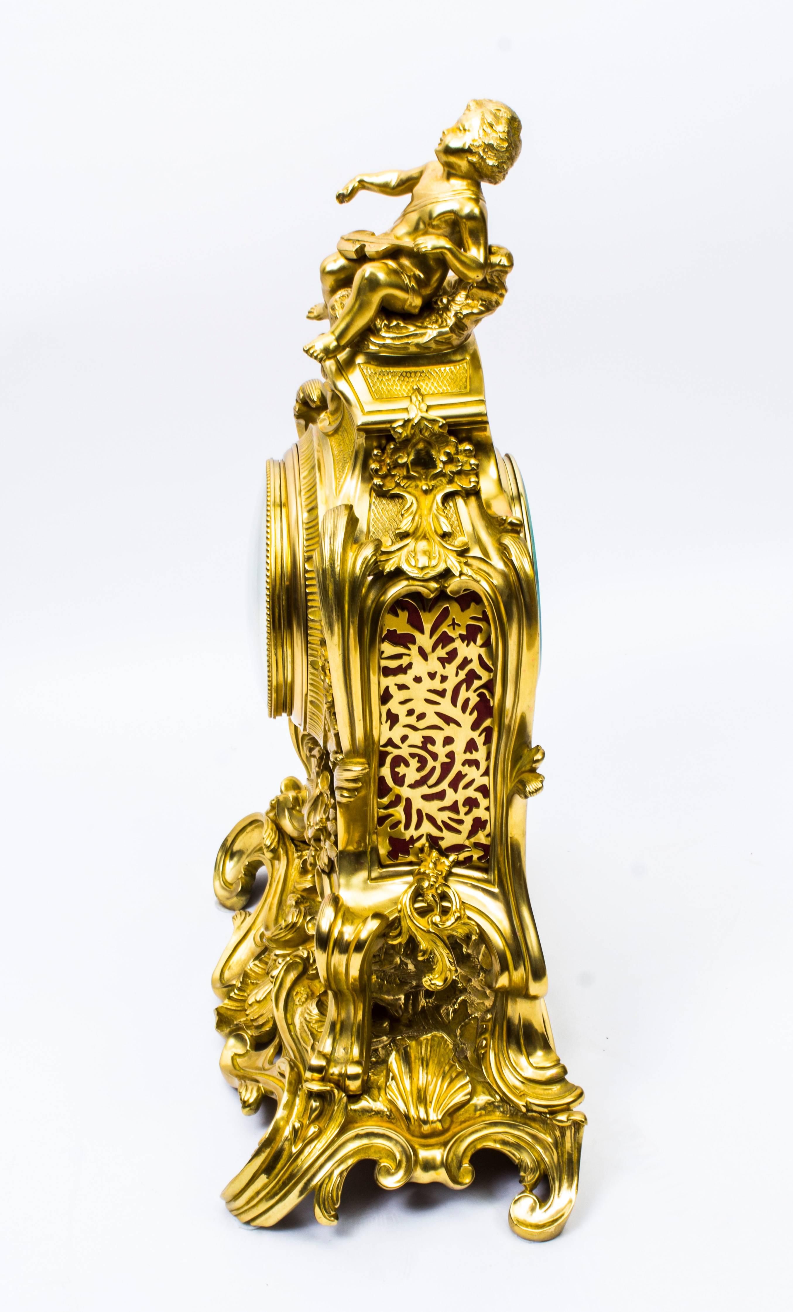 Antique French Gilt Bronze Rococo Mantel Clock, Dated 1893 9