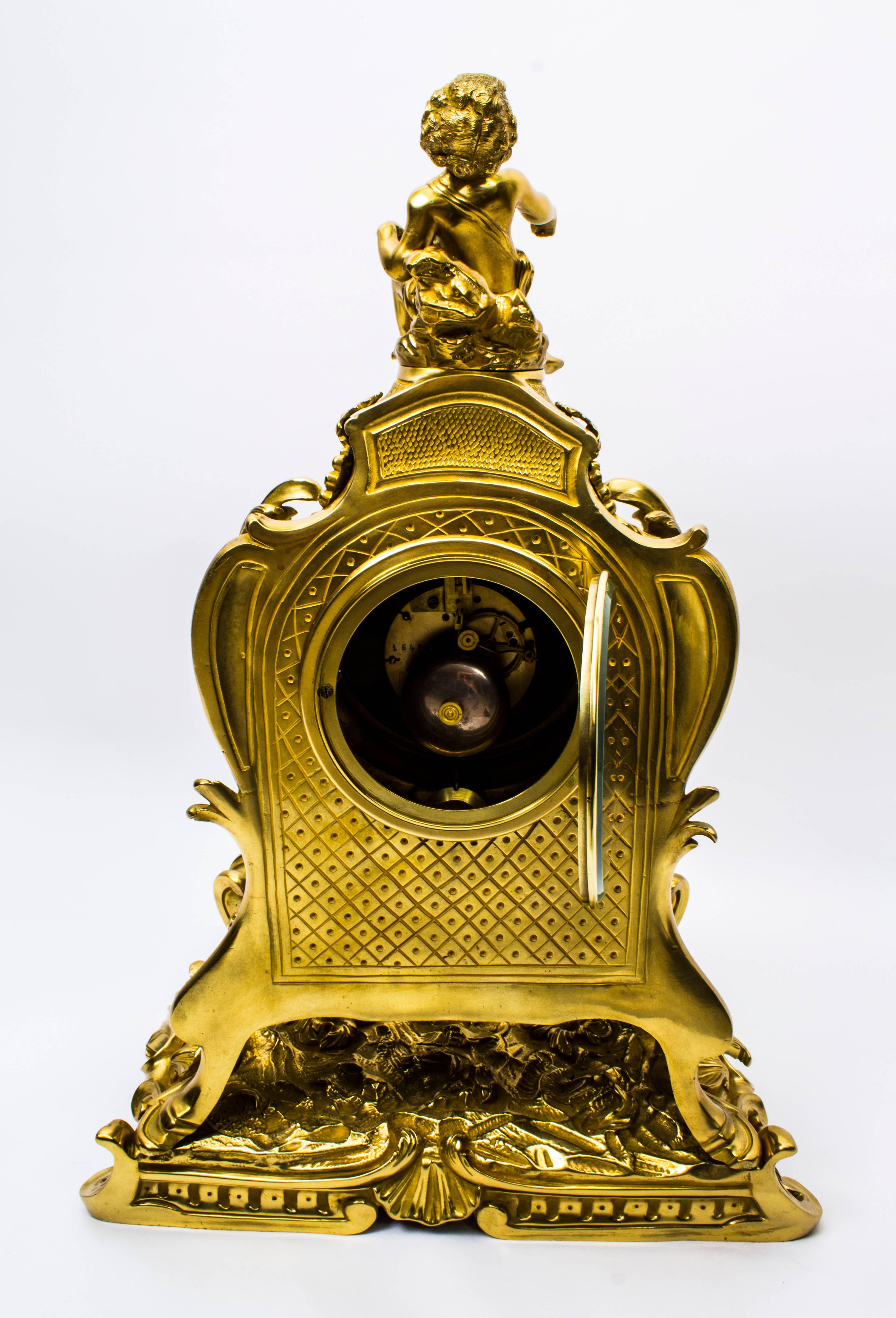 Antique French Gilt Bronze Rococo Mantel Clock, Dated 1893 10