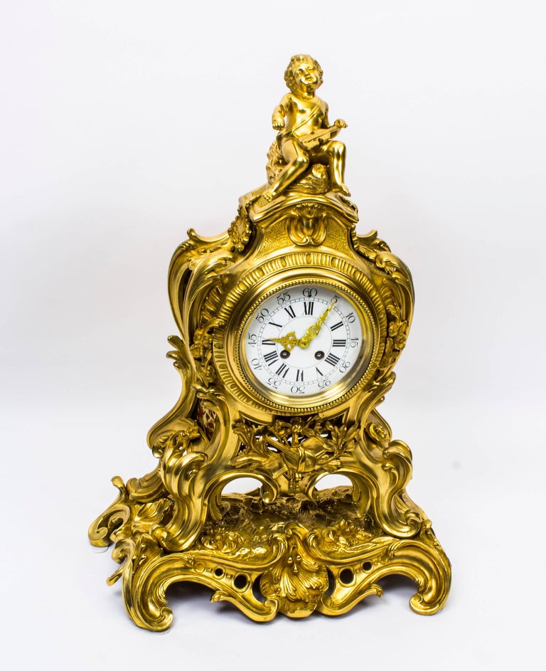 Antique French Gilt Bronze Rococo Mantel Clock, Dated 1893 at 1stDibs