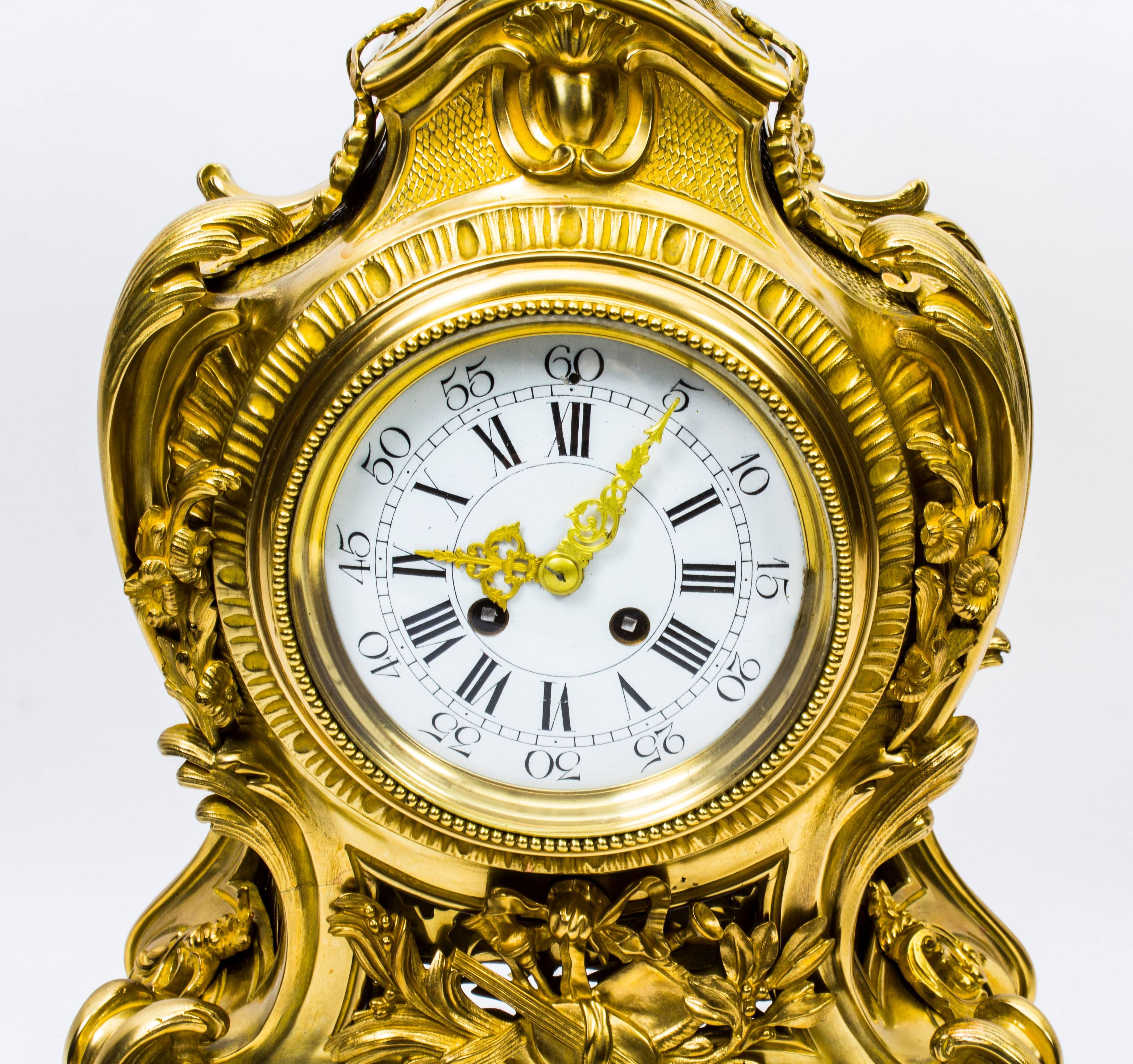 Antique French Gilt Bronze Rococo Mantel Clock, Dated 1893 In Excellent Condition In London, GB