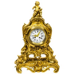 Antique French Gilt Bronze Rococo Mantel Clock, Dated 1893