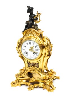Antique French Gilt Bronze Rococo Mantel Clock Garniture Set, 19th Century