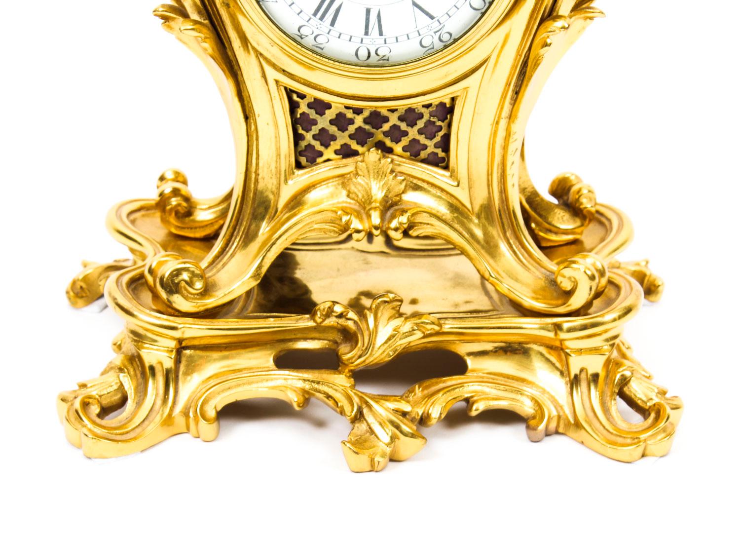 Antique French Gilt Bronze Rococo Mantel Clock Garniture Set, 19th Century 2