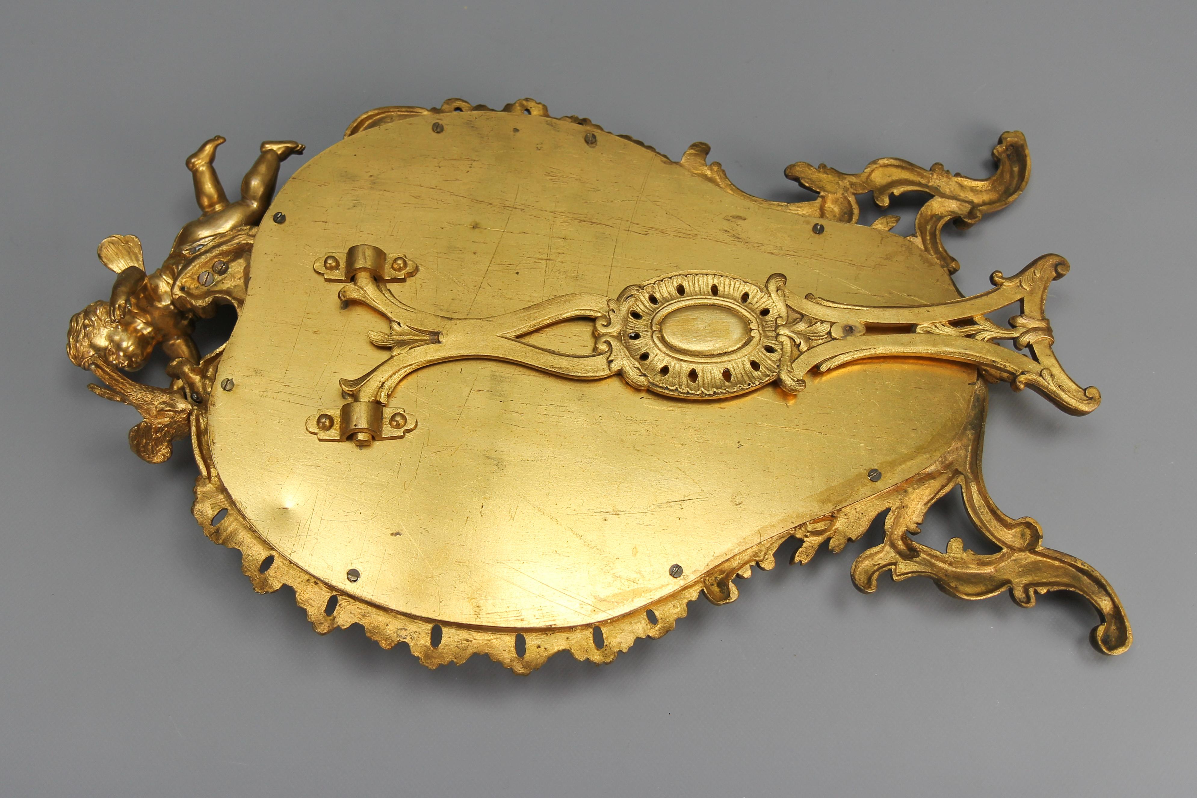 Antique French Gilt Bronze Rococo Style Desktop Mirror with Cherub and Bird For Sale 11