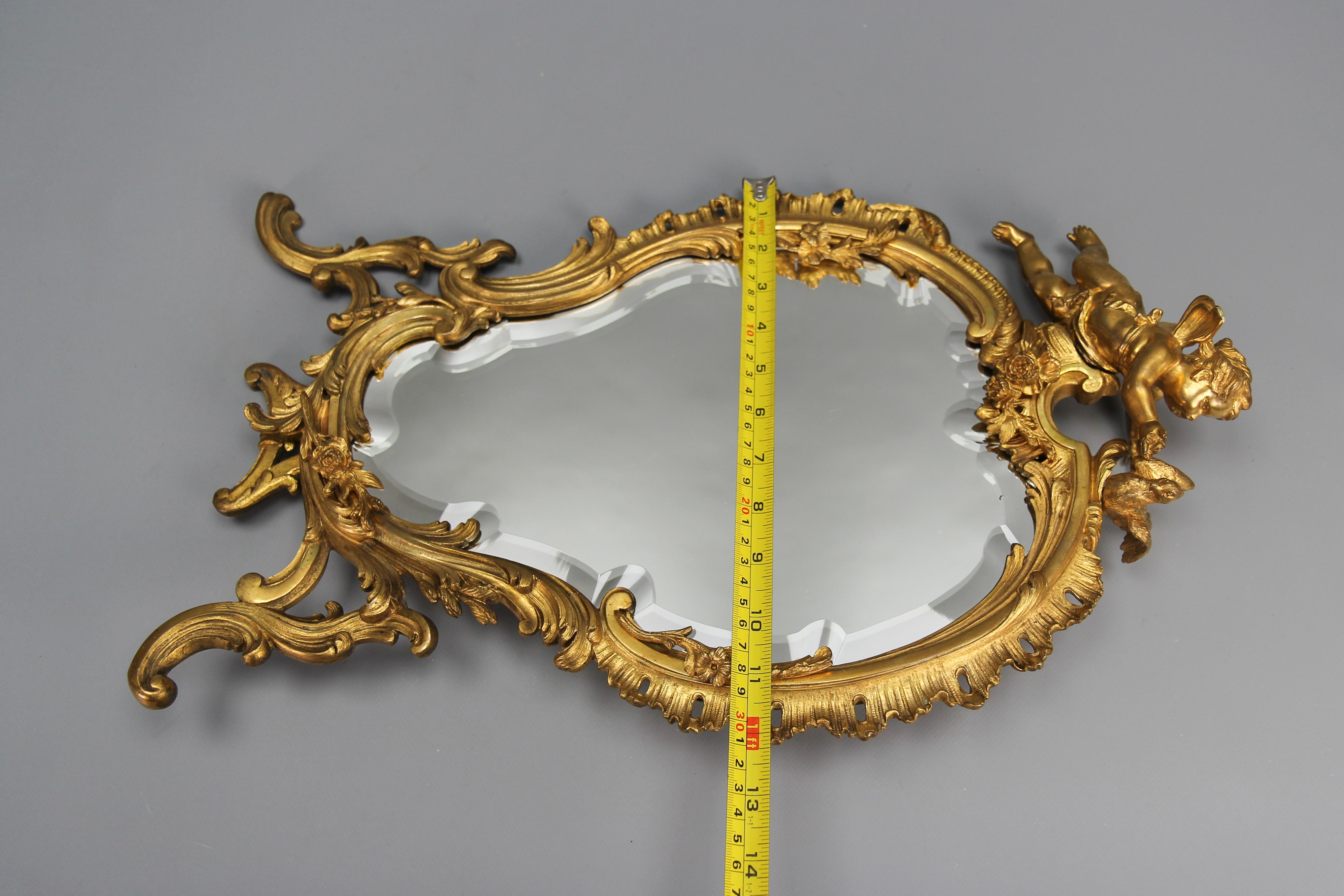 Antique French Gilt Bronze Rococo Style Desktop Mirror with Cherub and Bird For Sale 13