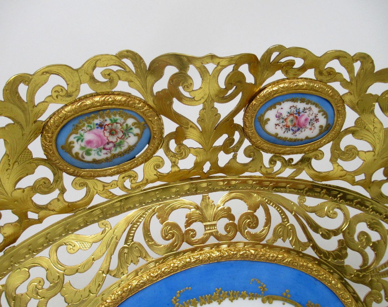 19th Century Antique French Gilt Bronze Sèvres Porcelain Hand Painted Table Centerpiece Tray