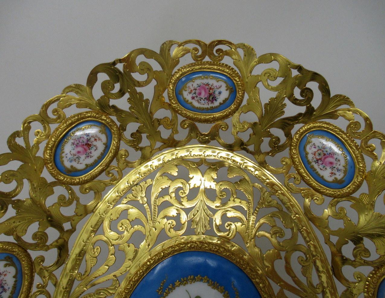 Ceramic Antique French Gilt Bronze Sèvres Porcelain Hand Painted Table Centerpiece Tray