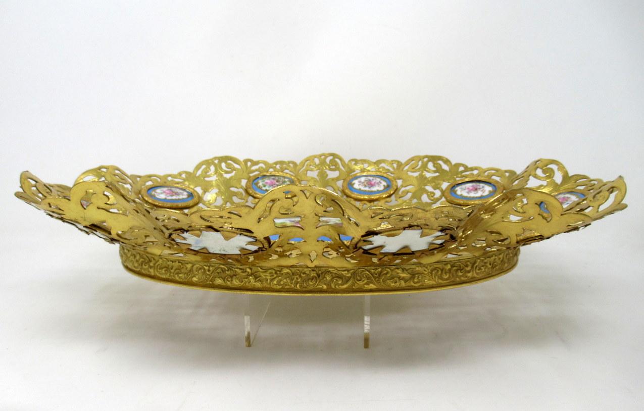 Antique French Gilt Bronze Sèvres Porcelain Hand Painted Table Centerpiece Tray 3