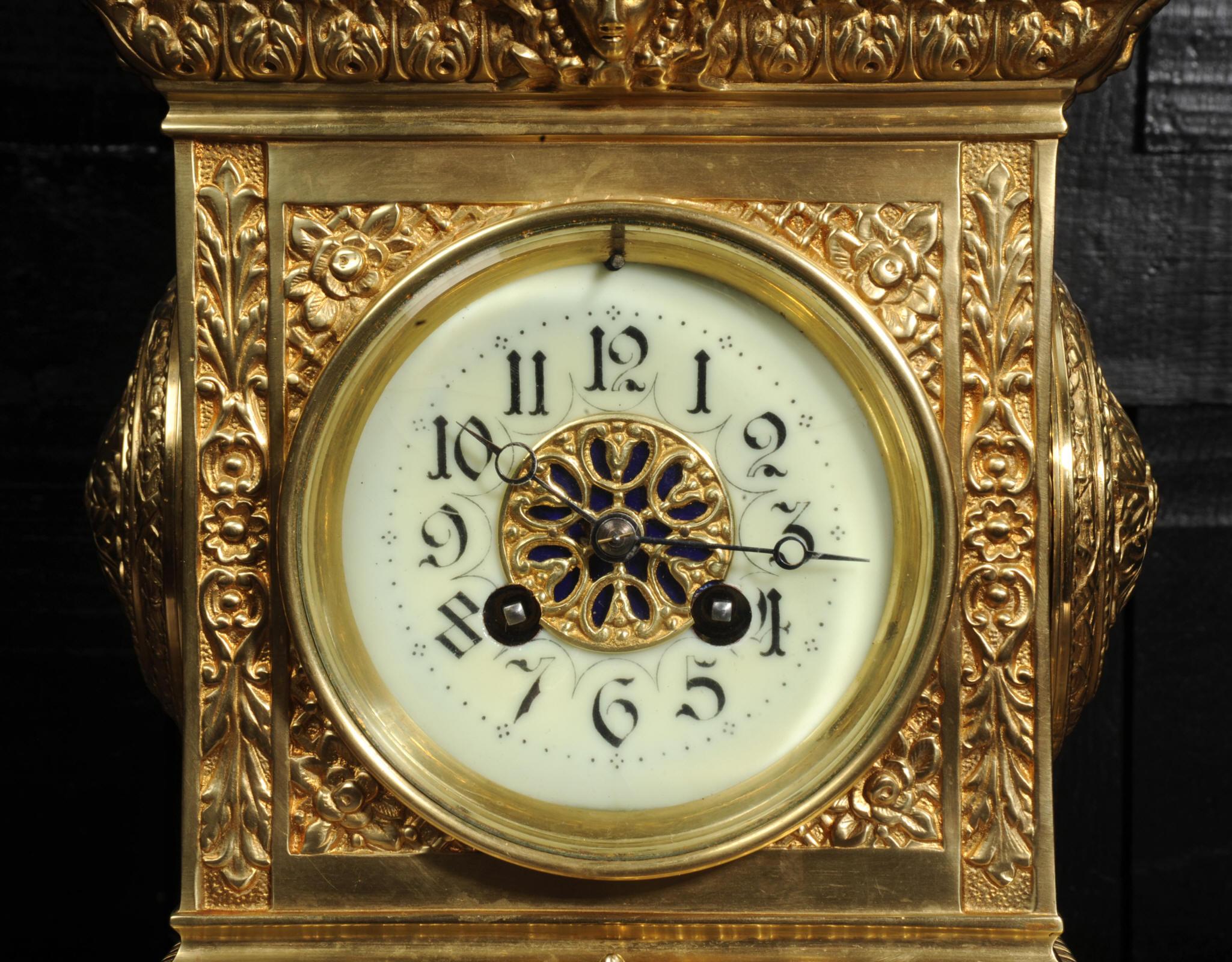 Reloj de sobremesa antiguo francés de bronce dorado - Águila en venta 6